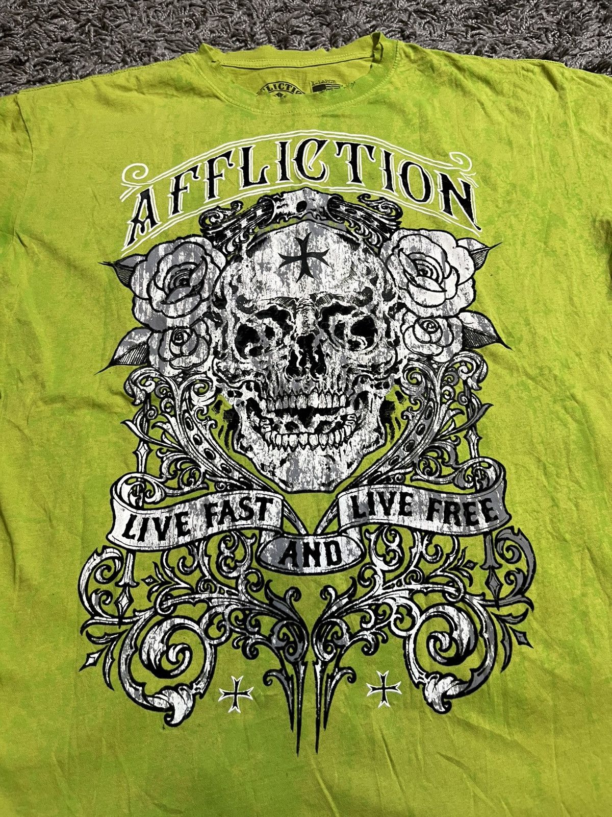 Affliction AFFLICTION SMOKING SKULL LIME LAVA COTTON T-SHIRT Size US XL / EU 56 / 4 - 2 Thumbnail
