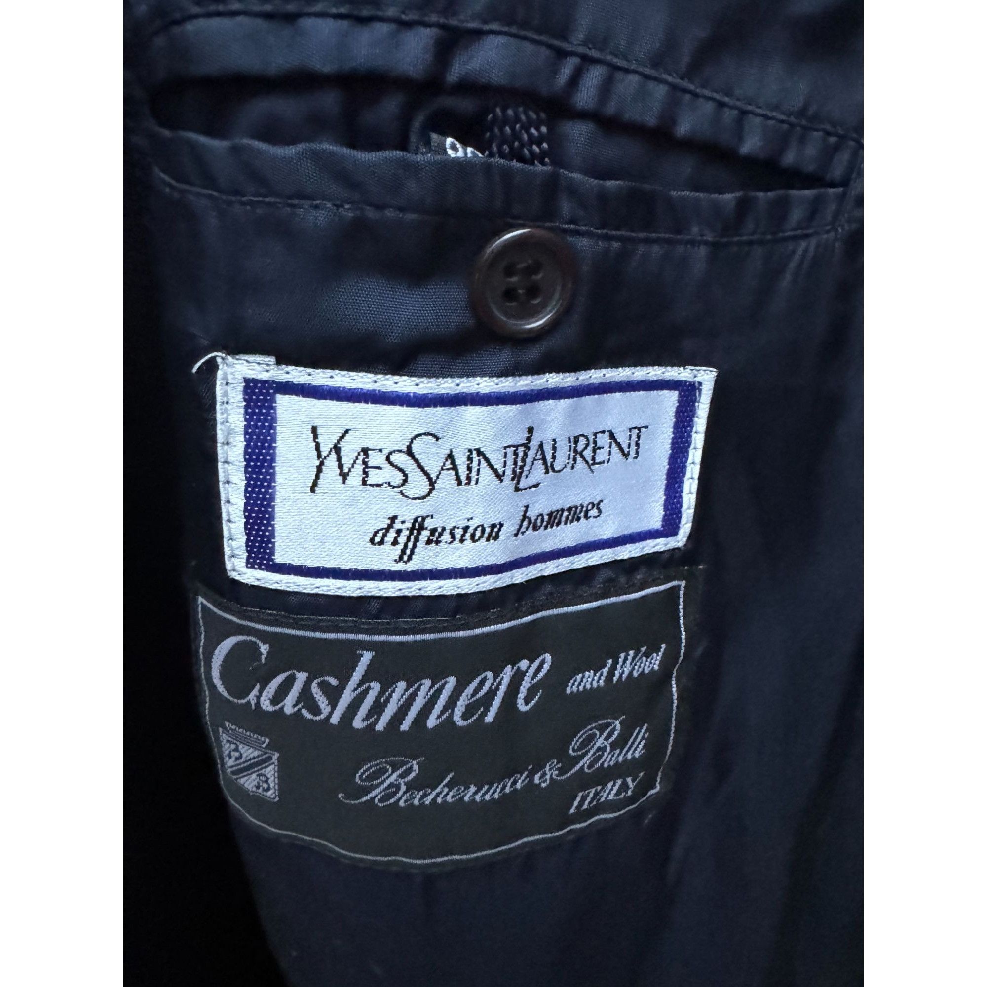 Yves Saint Laurent Black Cashmere Blend Double Breasted Overcoat Size US XL / EU 56 / 4 - 5 Thumbnail