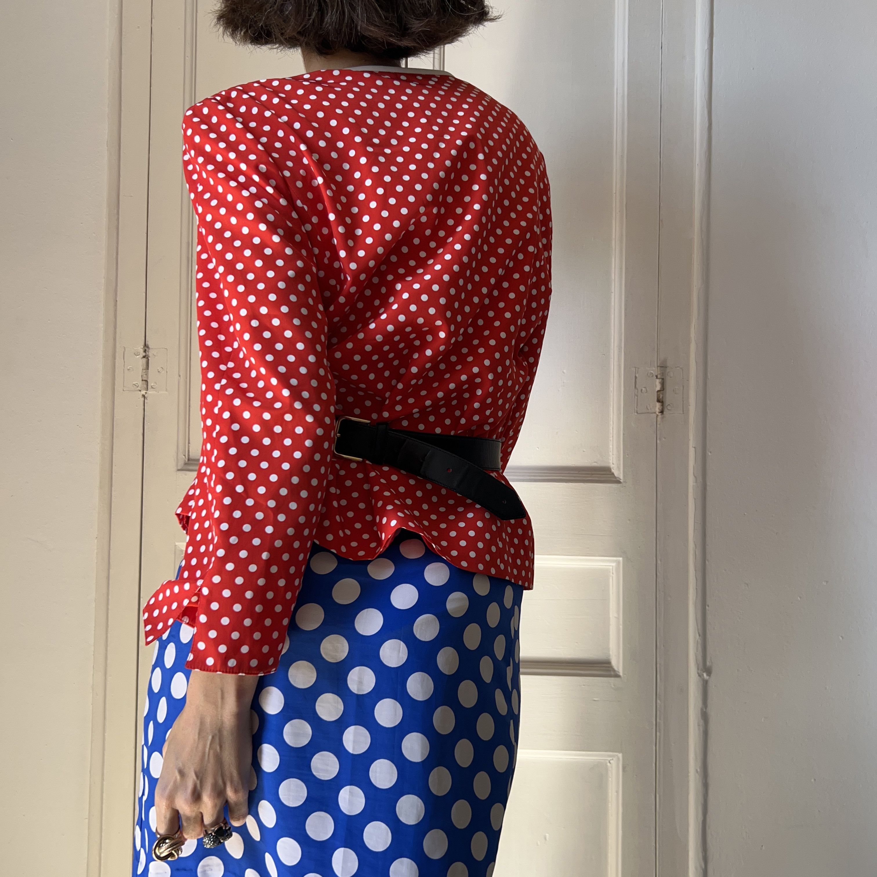 Vintage Vintage 80s Red Polka Dot Blazer Size L / US 10 / IT 46 - 2 Thumbnail