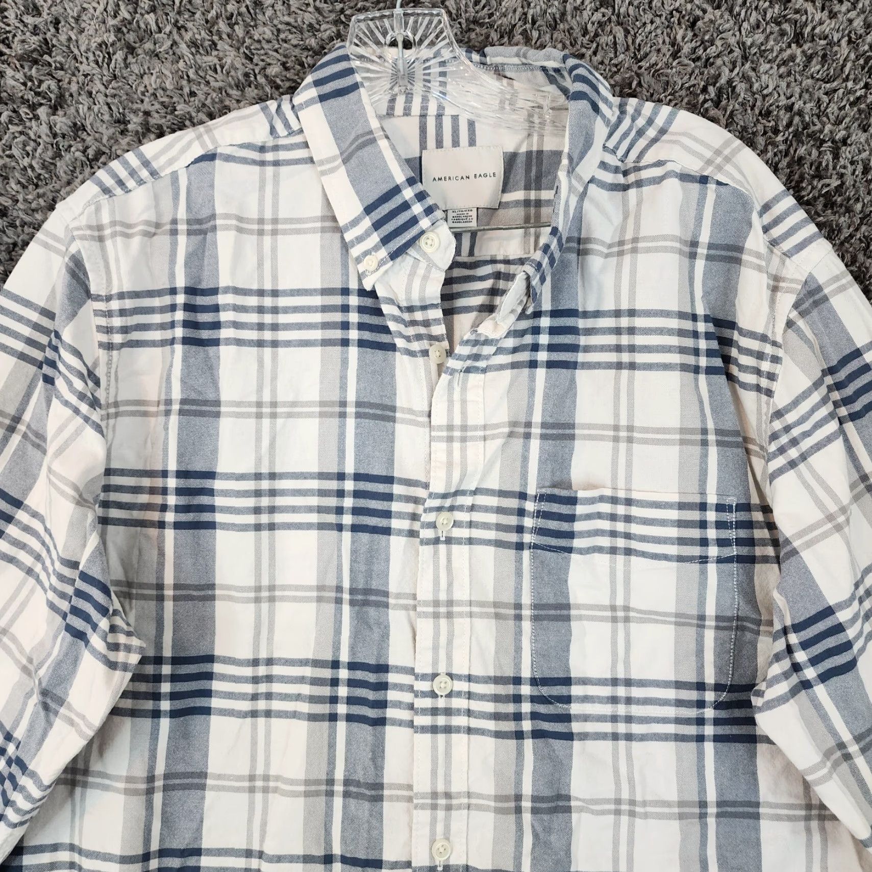 American Eagle Outfitters American Eagle Shirt XL White Gray Plaid Long Sleeve Button Up Mens Size US XL / EU 56 / 4 - 3 Thumbnail