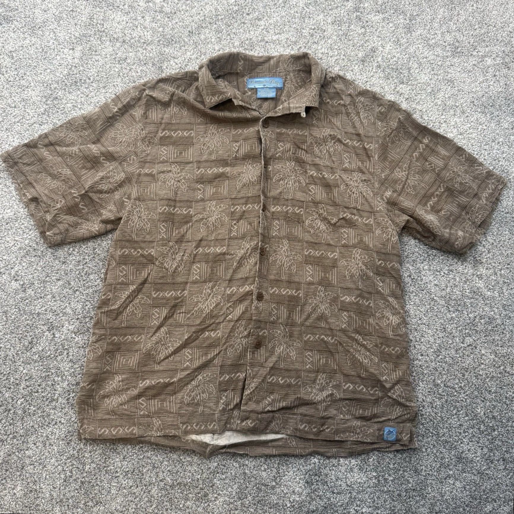 Vintage VINTAGE Bermuda Bay Silk Hawaiian Shirt Medium 2XL Beige Palm Trees 90s Short Sleeve Button-Up Size US XXL / EU 58 / 5 - 2 Thumbnail