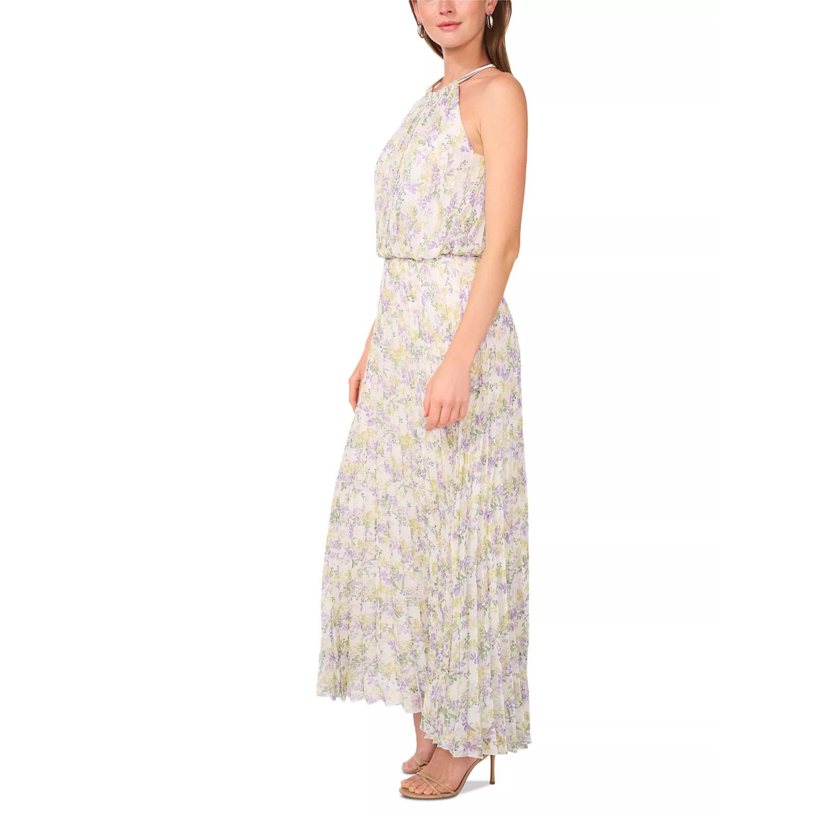 Other MSK Women's ivory Bloused-Waist Pleated Floral-Print Dress Size XL / US 12-14 / IT 48-50 - 2 Thumbnail
