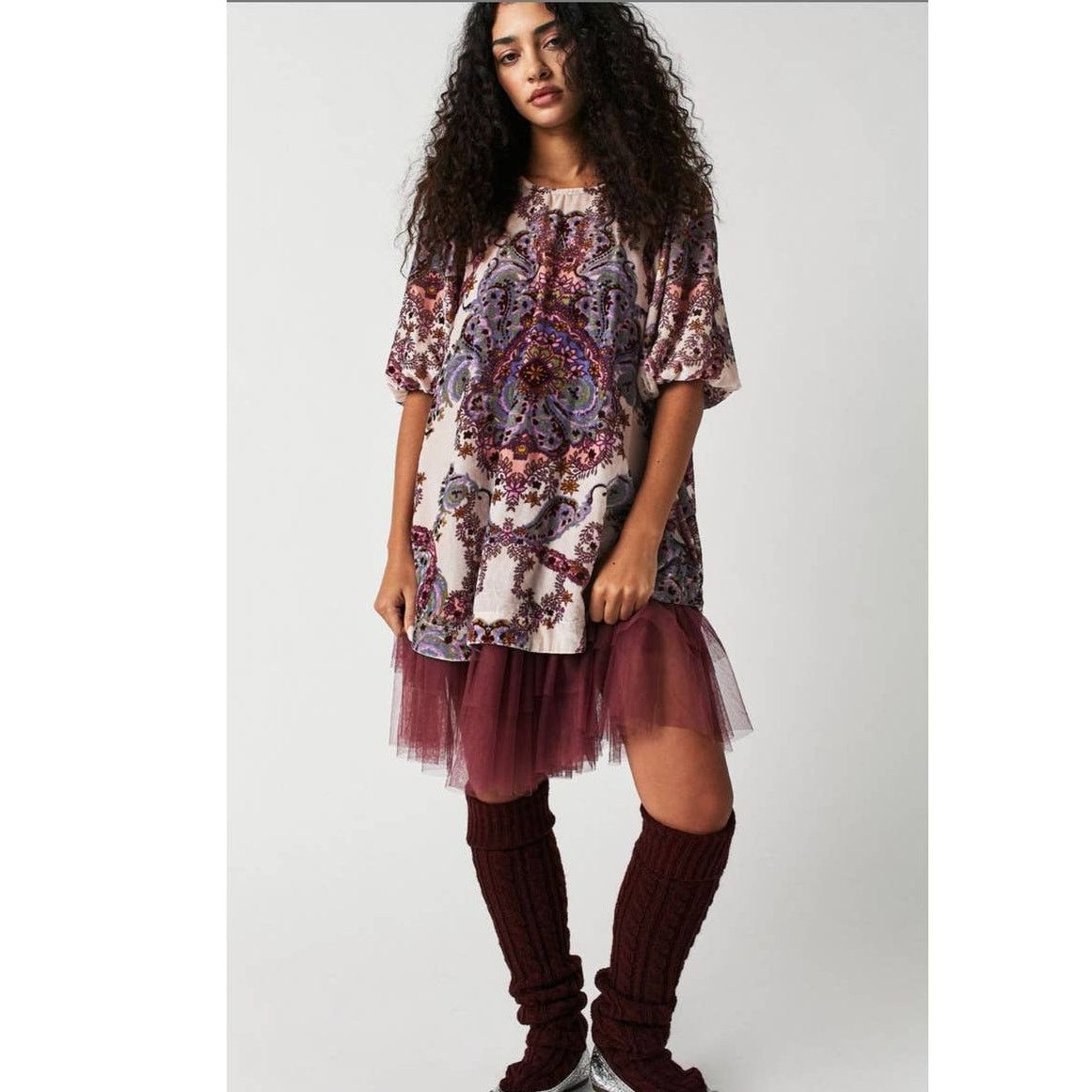 Free People New Maye Velvet Tunic Mini Dress $148 X-SMALL Oversized Top Size XS / US 0-2 / IT 36-38 - 2 Thumbnail