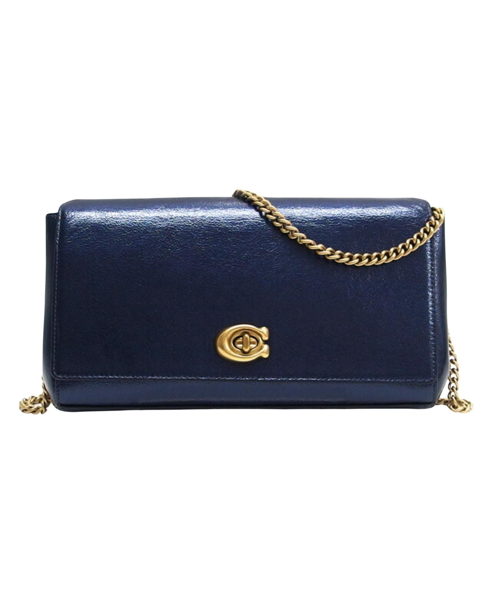 image of Coach Blue Metallic Clutch/shoulder Bag With Turn Lock Closure, Women's