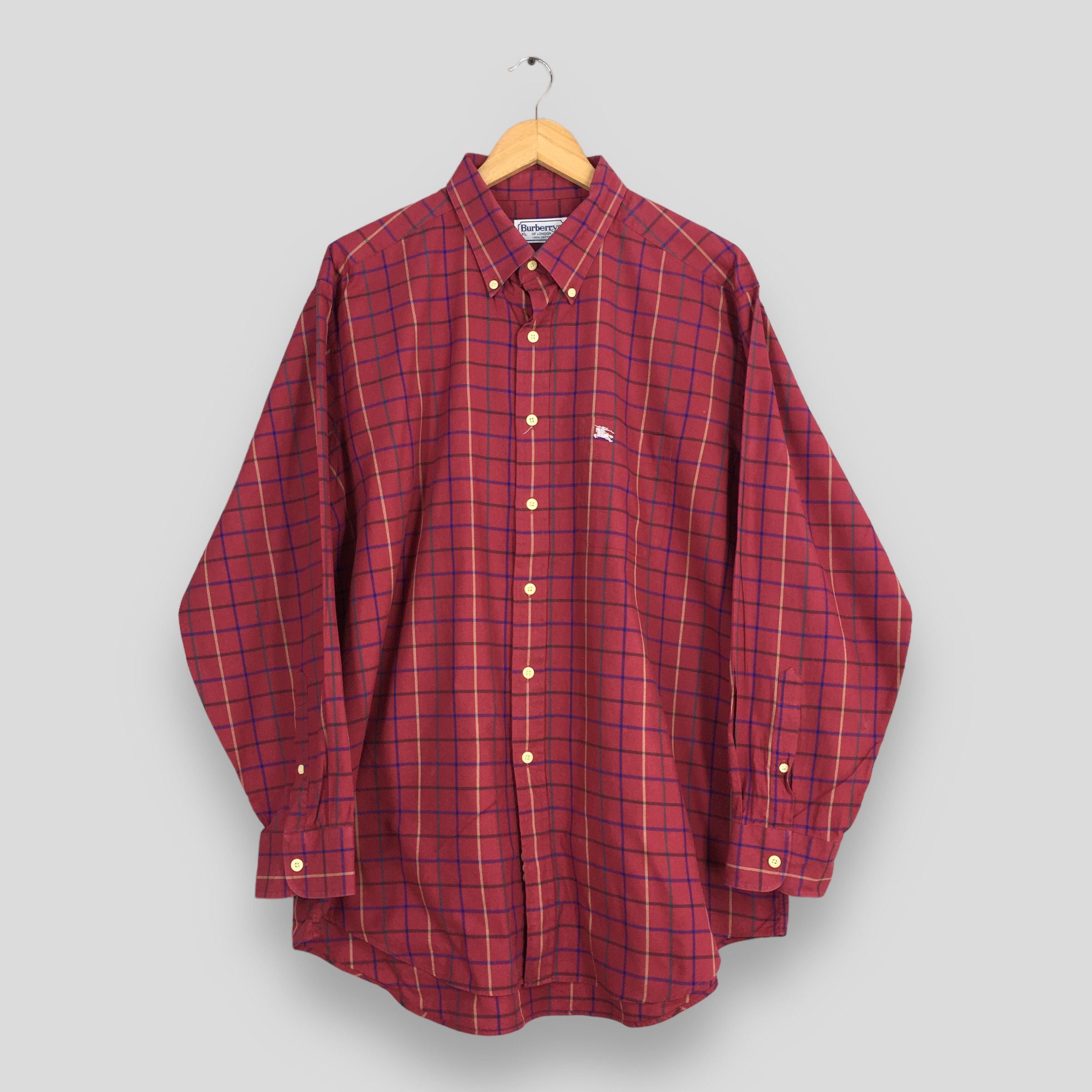 image of Vintage Burberrys Nova Check Plaid Red Oxfords Shirt Xl, Men's