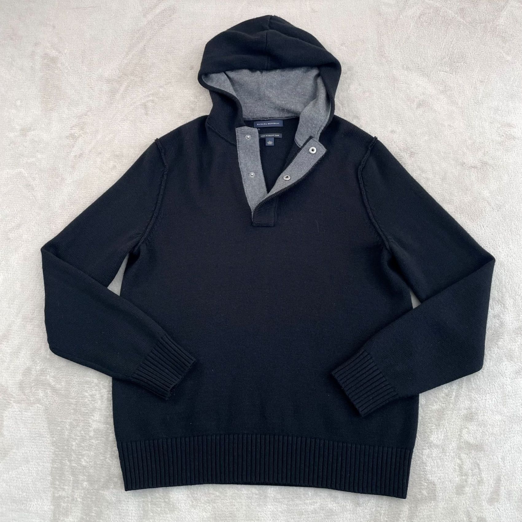 Banana Republic VINTAGE Banana Republic Hooded Henley Sweater Men L Black Nylon Wool Pullover Regular All Seasons Size US L / EU 52-54 / 3 - 3 Thumbnail