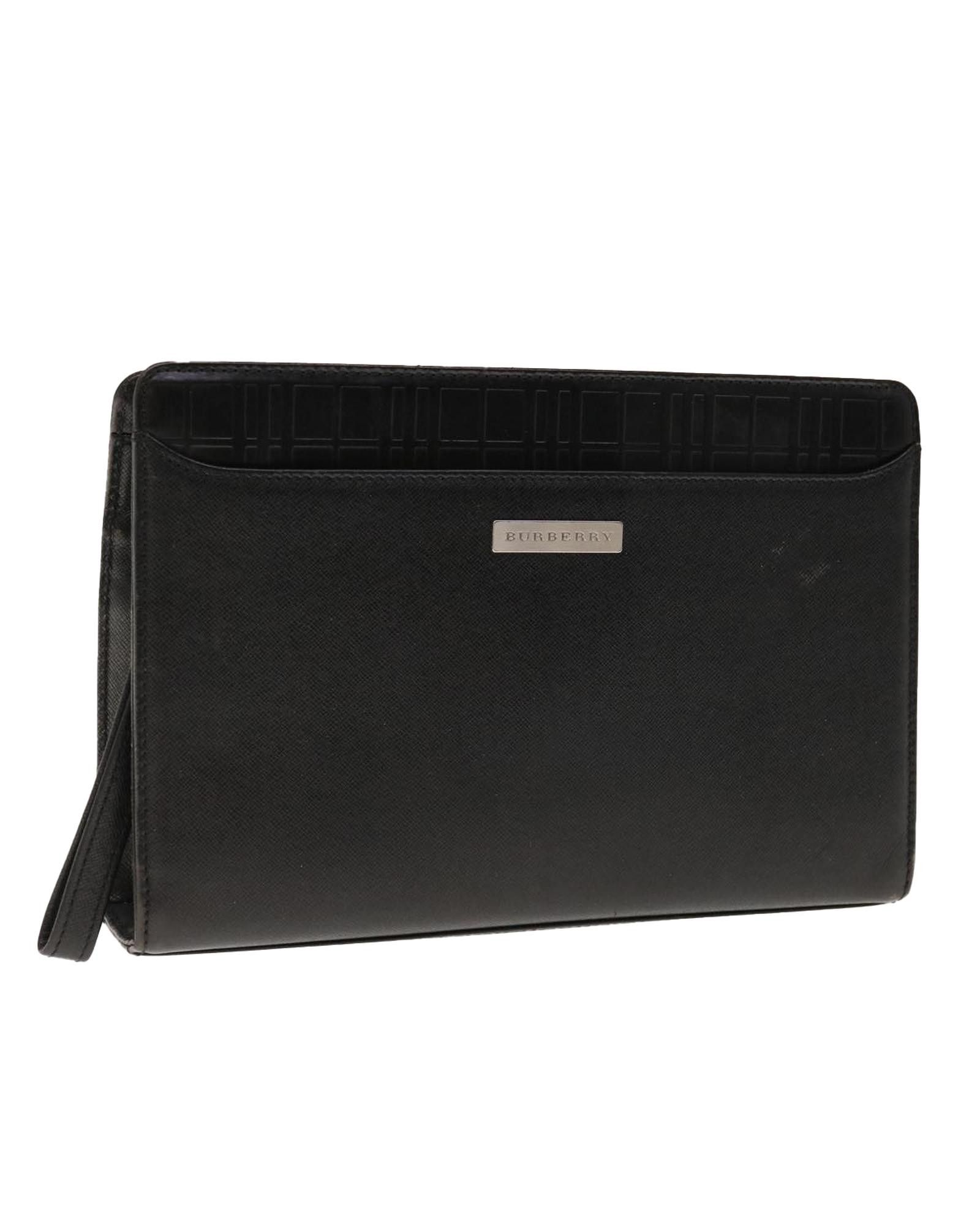 image of Sleek Black Leather Clutch Bag For Women By Burberry