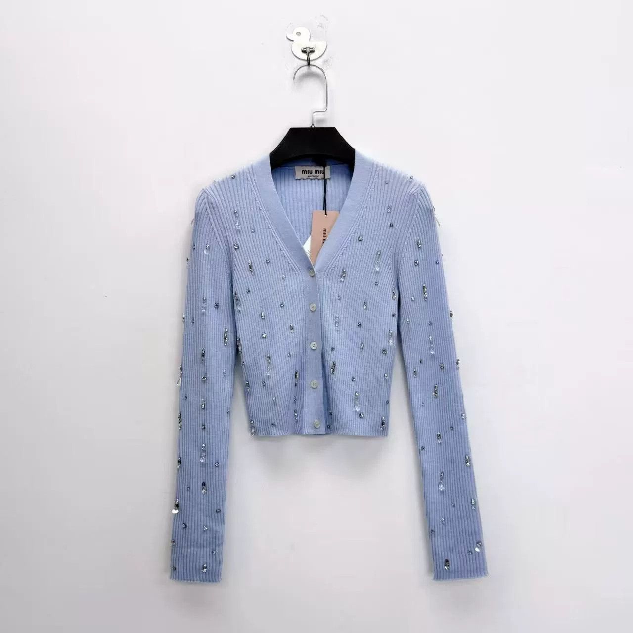 Miu Miu Miu Miu Light Blue Knit Cardigan Size S / US 4 / IT 40 - 1 Thumbnail