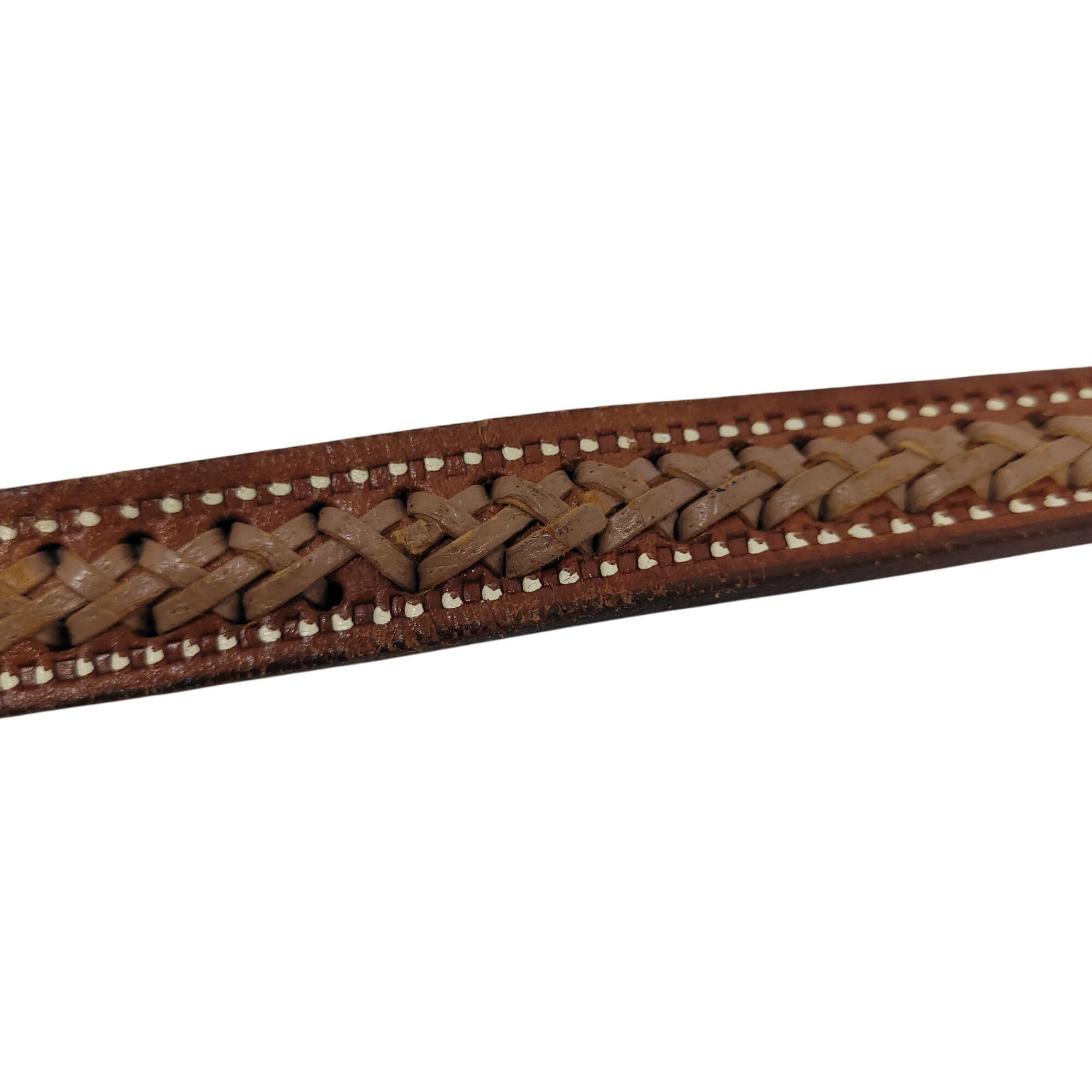 Handmade Vtg Handmade Cognac Braided Tooled Western Leather Belt 28" Size ONE SIZE - 3 Thumbnail