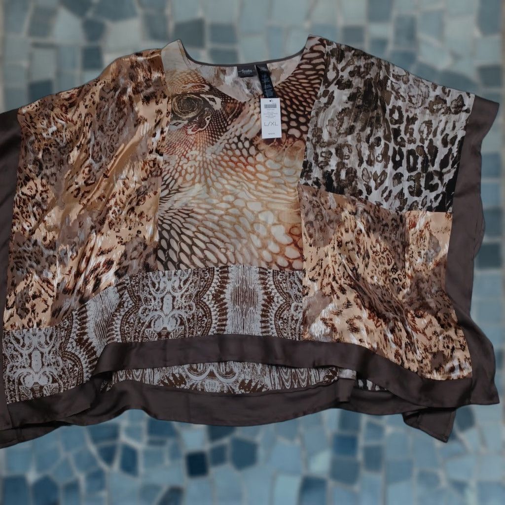 Vintage Chicos Top Womens Large Animal Print Patchwork Lightweight NWT Size L / US 10 / IT 46 - 1 Thumbnail