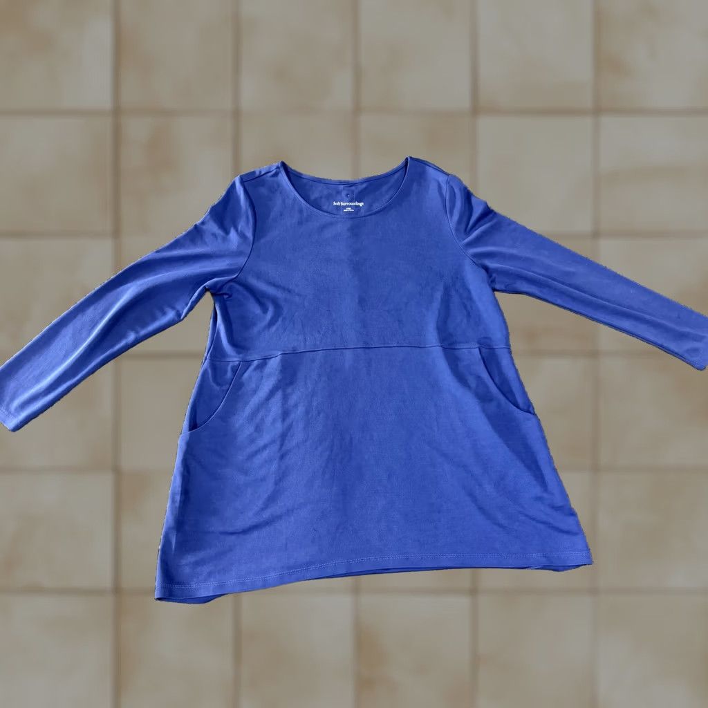 Soft Surroundings Soft Surroundings Blouse Womens Large Blue Scoop Neck Long Sleeve Tunic Top Size L / US 10 / IT 46 - 1 Thumbnail
