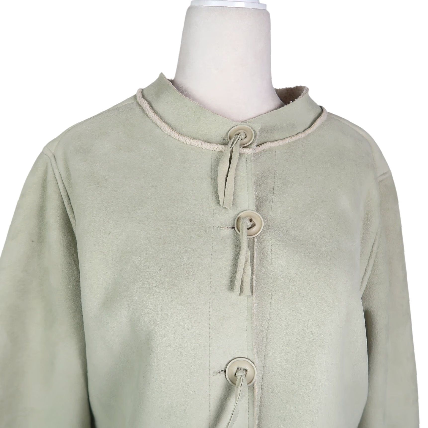 Vintage VINTAGE E Studio Jacket Light Green Faux Suede Sherpa Fleece L Women's Long Sleeve Button Front 90s 90s Casual Size L / US 10 / IT 46 - 2 Thumbnail