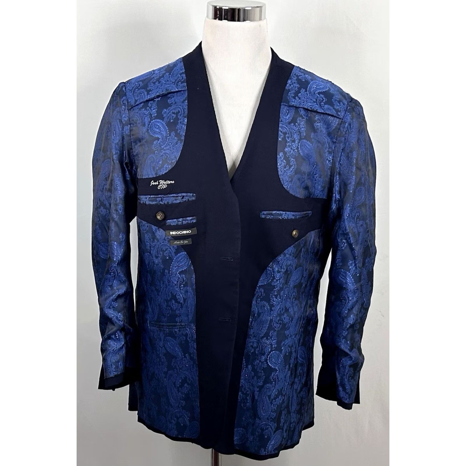 Vintage Indochino Sport Coat 44R Wool Blue Paisley Lined Two Button Vented Dress Jacket, Regular, Men Size US S / EU 44-46 / 1 - 7 Thumbnail