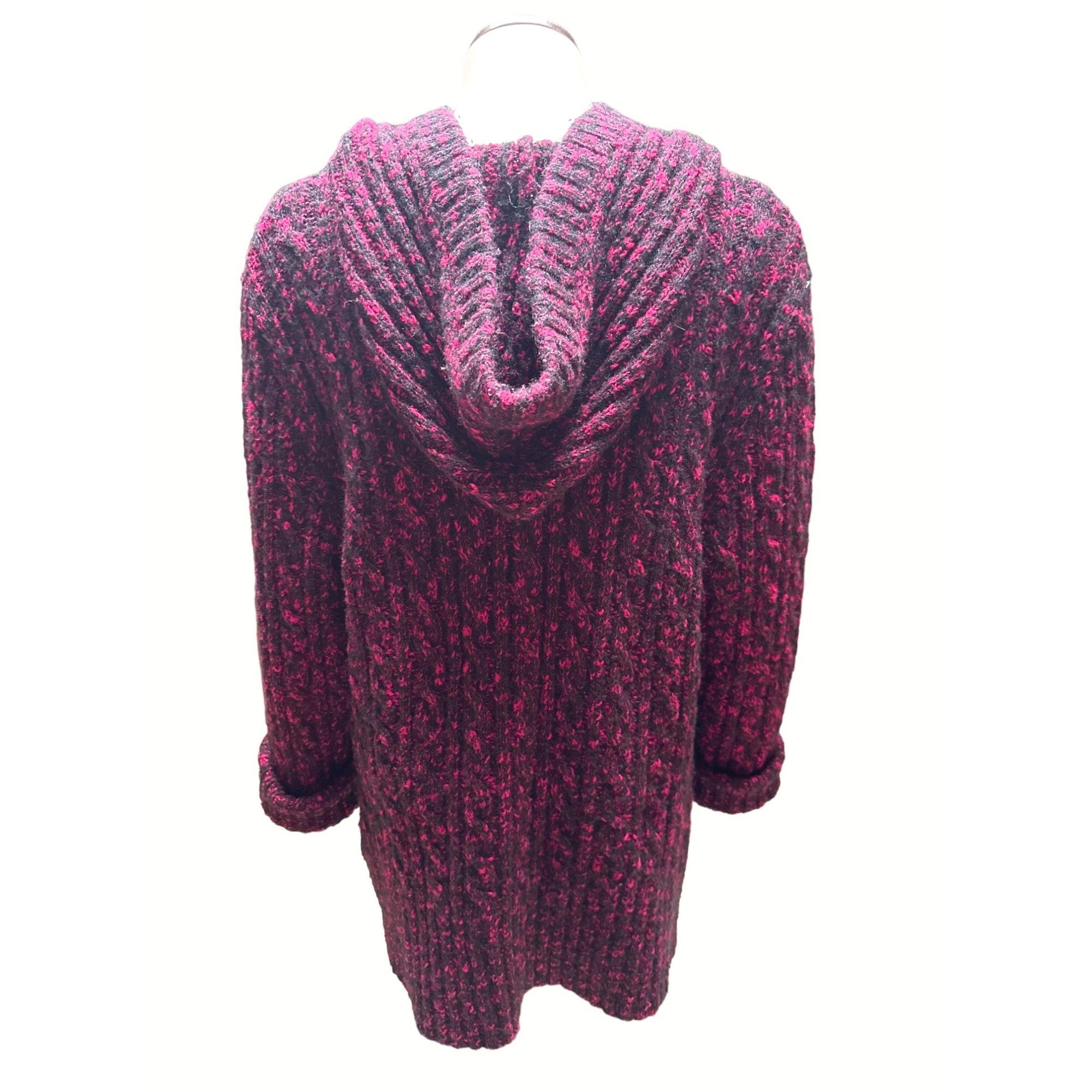 Cabelas Cabelas Burgundy Black Button Up Hooded Sweater Cozy Knit Co Size L / US 10 / IT 46 - 3 Thumbnail