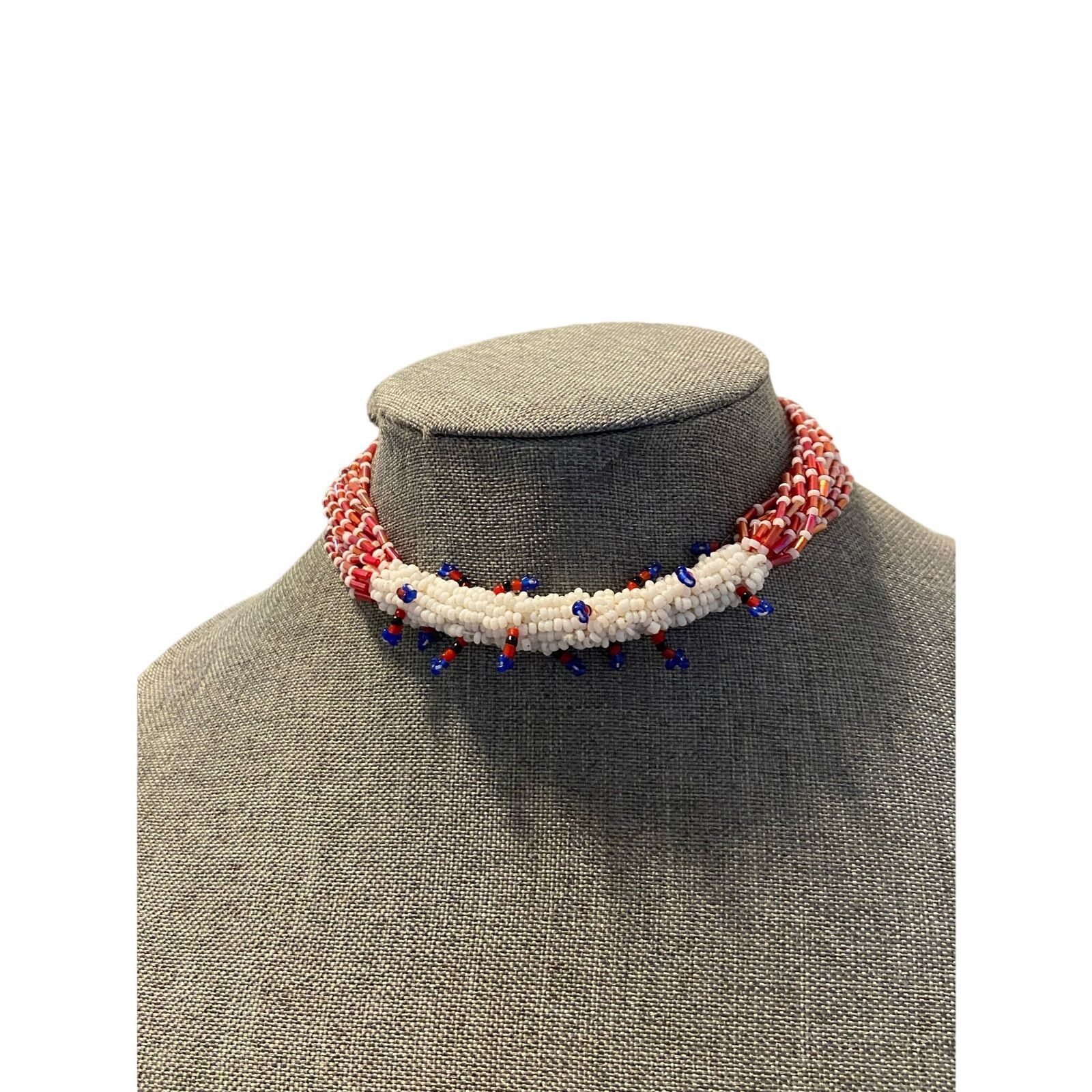 Handmade red white and blue bead necklace Size ONE SIZE - 1 Thumbnail