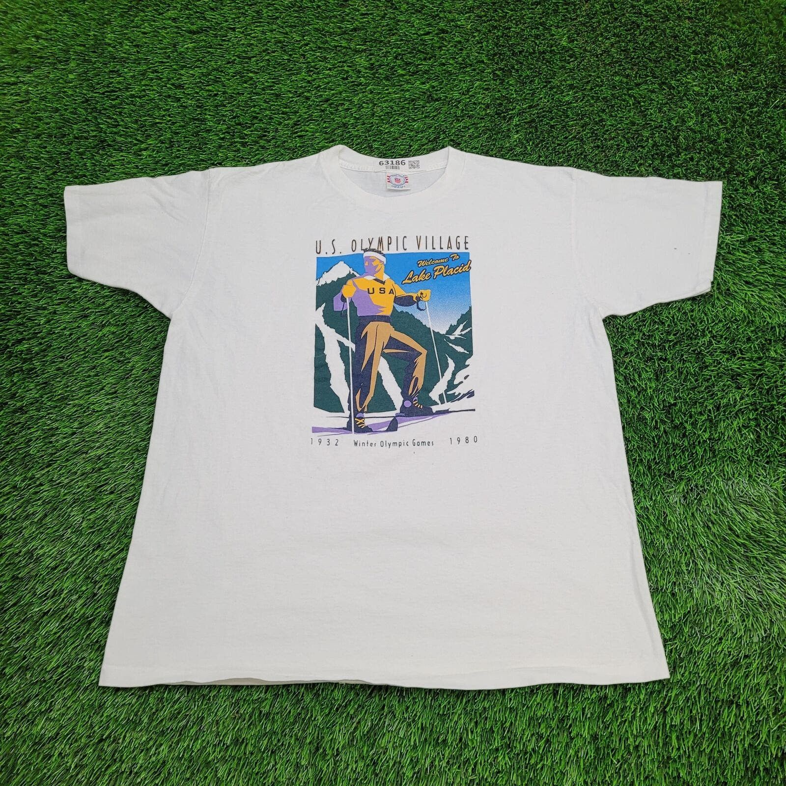 image of Vintage 1980 Winter Olympic Ski Shirt 2Xl 23X27 New-York in White, Men's