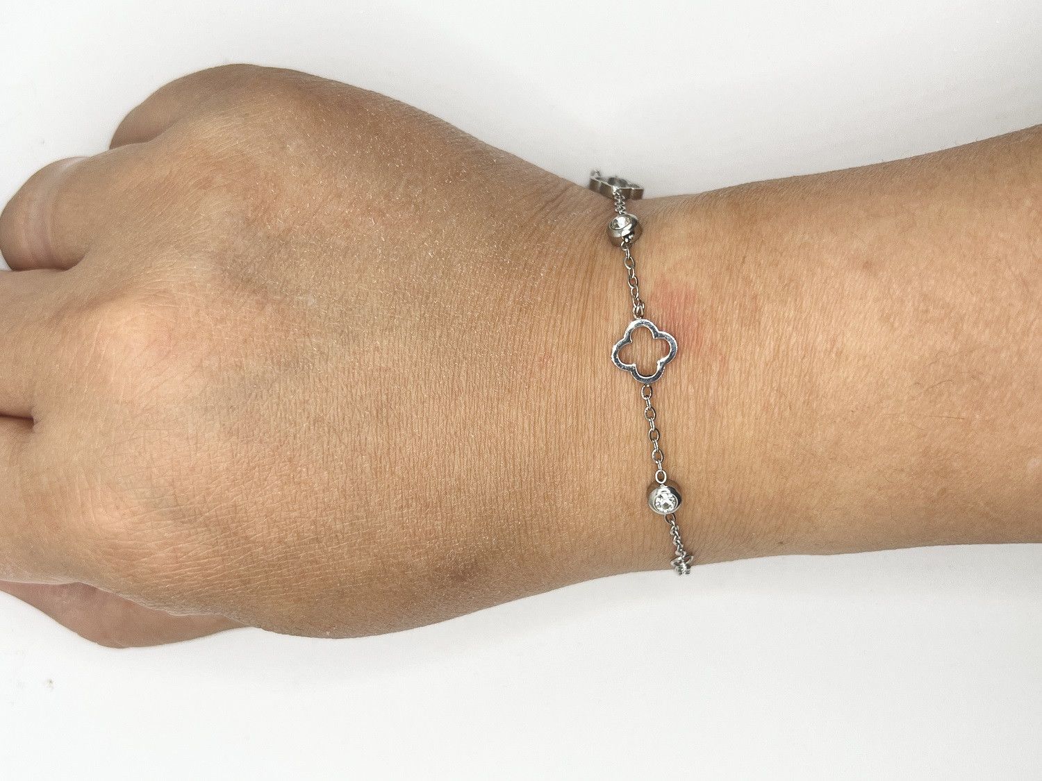 Jewelry Flower Silver Chain Bracelet with Czs Size ONE SIZE - 4 Thumbnail