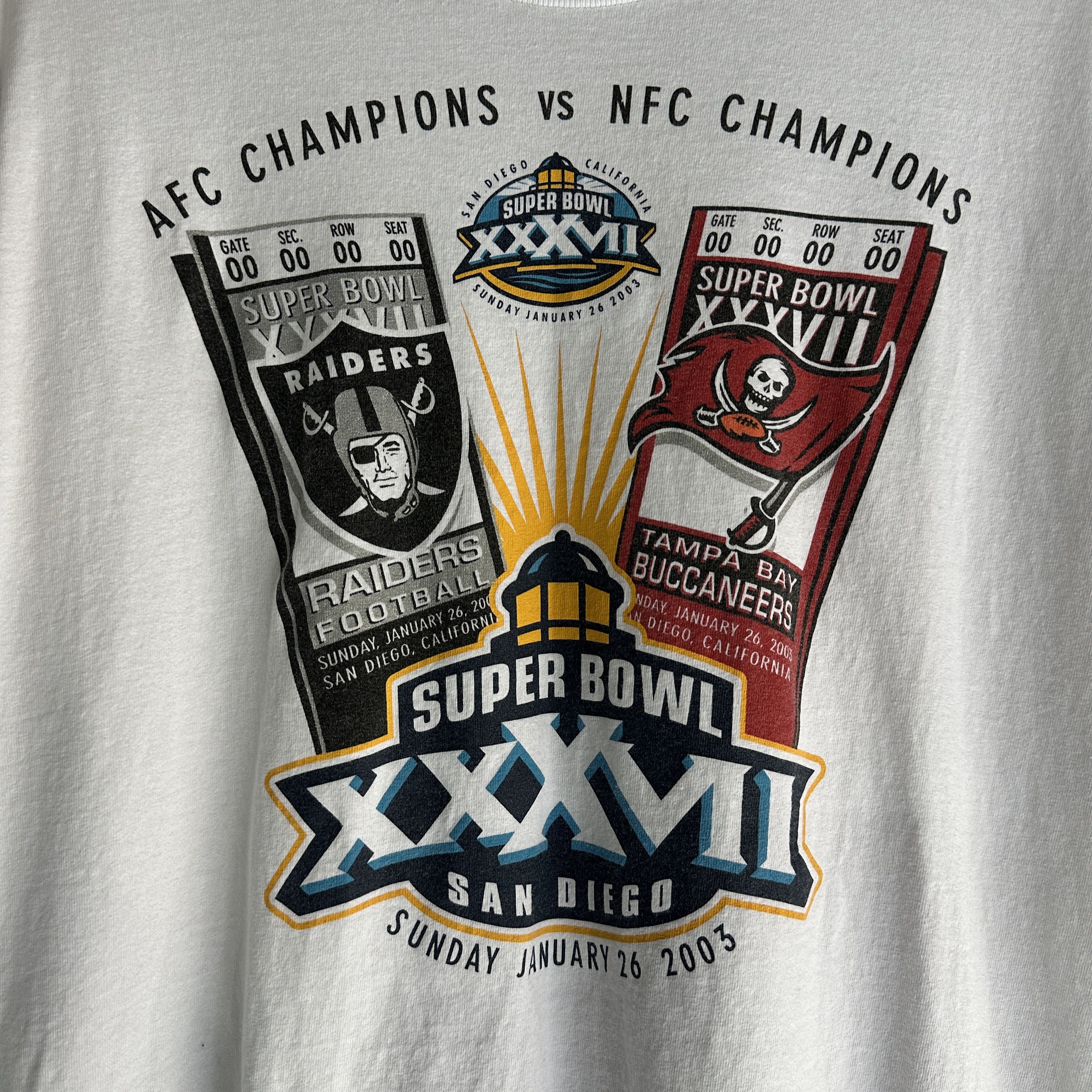 Reebok Vtg Superbowl Raiders Buccaneers T-Shirt XXXVII San Diego Size US XL / EU 56 / 4 - 5 Thumbnail