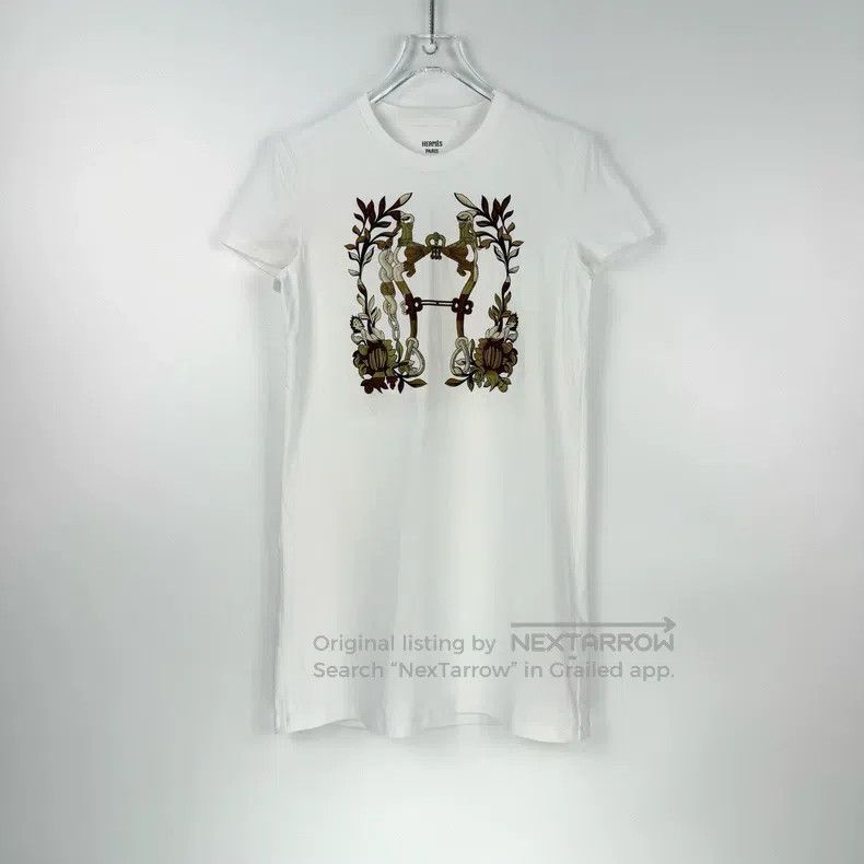 Hermes Hermes White Printed Short Sleeve Dress Size XS / US 0-2 / IT 36-38 - 3 Thumbnail