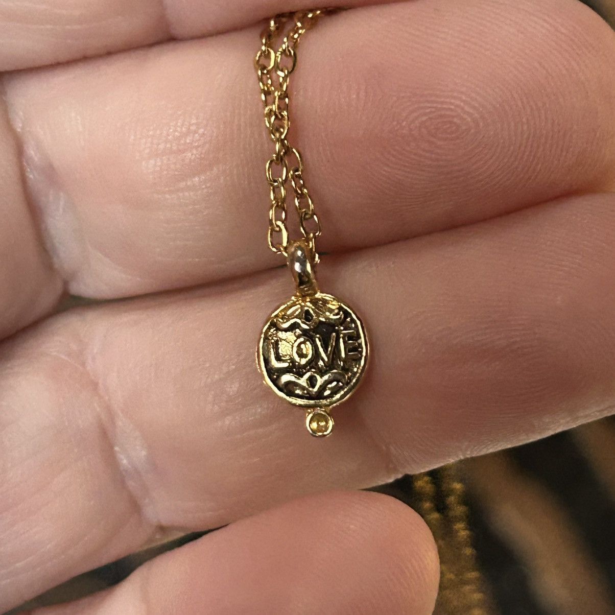 Handmade Handcrafted dual sided “LOVE” gold pendant on chain necklace Size ONE SIZE - 2 Thumbnail