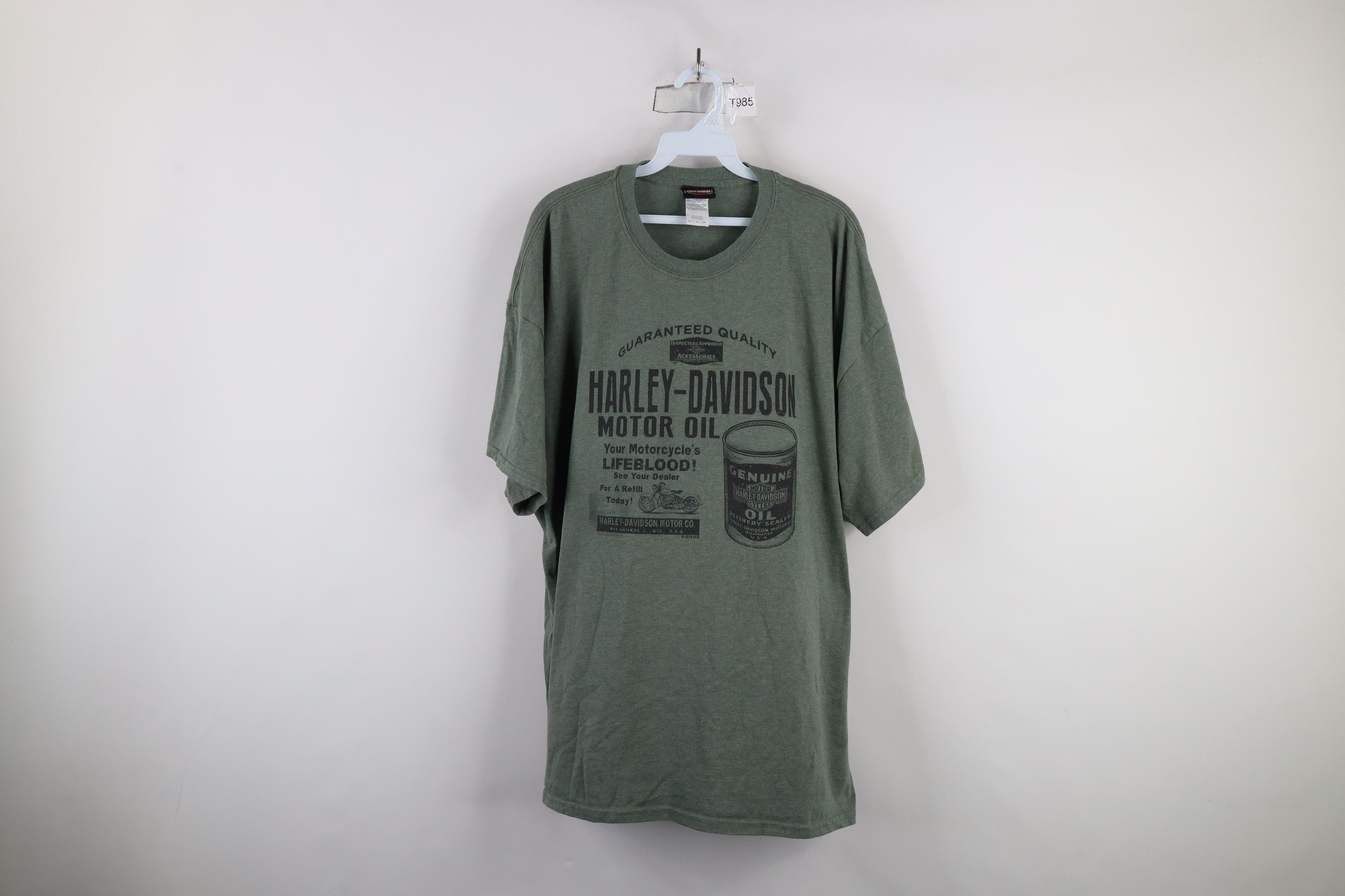 Harley Davidson × Vintage Vintage Y2K Harley Davidson Spell Motor Oil T-Shirt Green Size US XXL / EU 58 / 5 - 1 Thumbnail