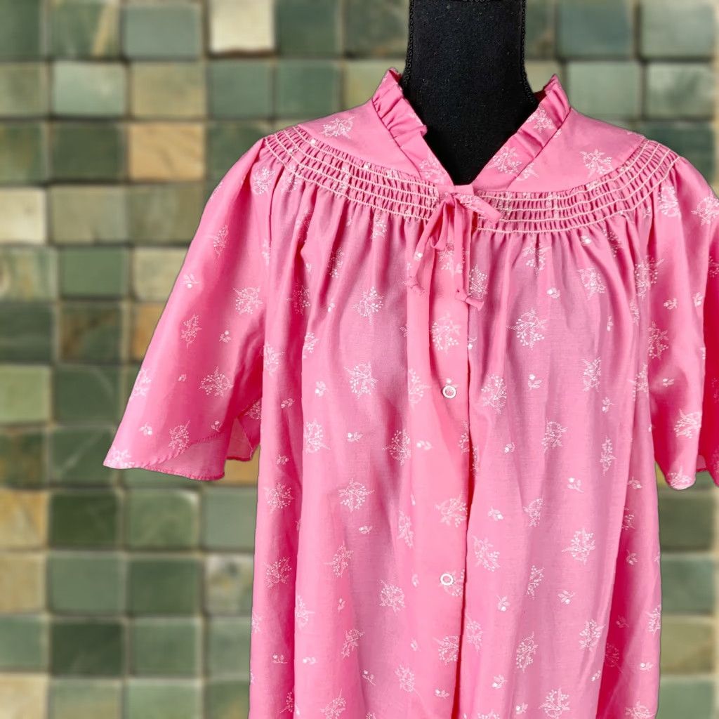Pinko VINTAGE Serenity Nightgown Muumuu Caftan Pink 40 Med Cotton Blend 1970s Size ONE SIZE - 1 Thumbnail