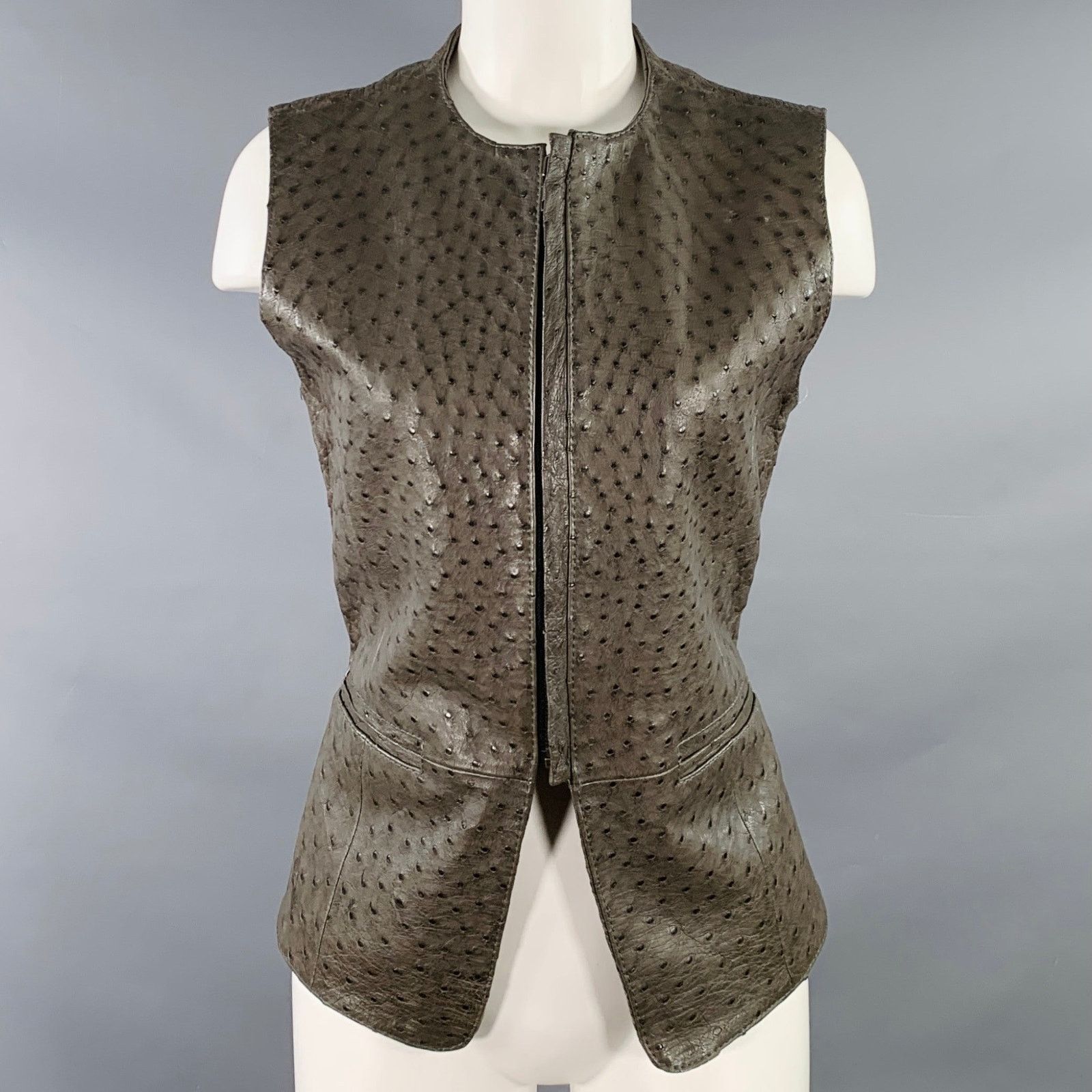 Other NAKARA Size M Grey Ostrich Leather Zip Up Vest Size M / US 6-8 / IT 42-44 - 1 Thumbnail
