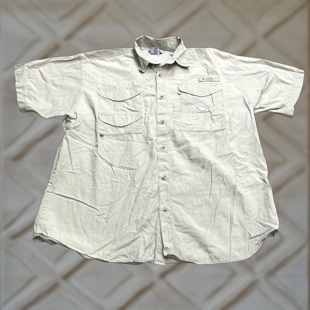 Vintage Columbia Bonehead PFG Shirt Mens XL Beige Short Sleeve Cotton Casual Fishing Shirt Size US XL / EU 56 / 4 - 1 Thumbnail