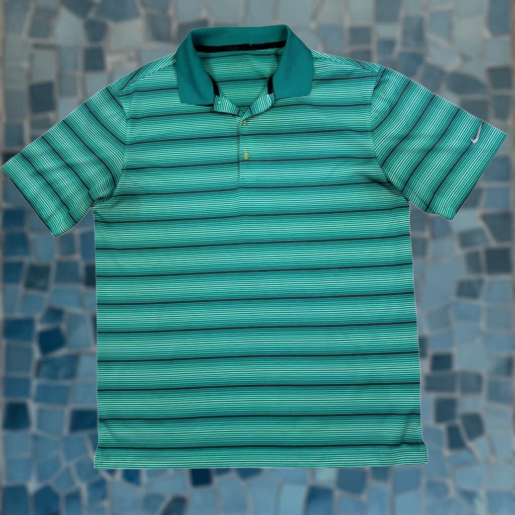 Nike Nike Polo Shirt Mens Large Short Sleeve Striped Dri-fit Green Black Golf Stretch Size US L / EU 52-54 / 3 - 1 Thumbnail