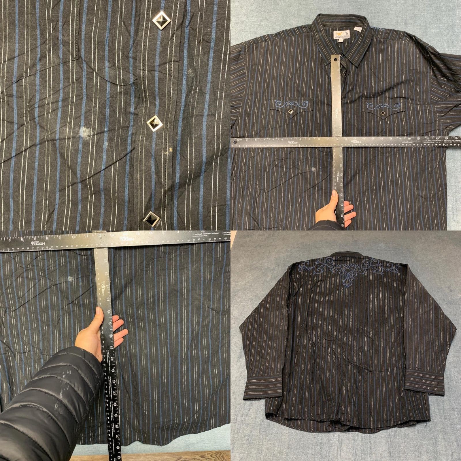Vintage Panhandle Slim Western Shirt Men XL Black Striped Cotton Cowboy Rodeo Snap Front Size US XL / EU 56 / 4 - 8 Thumbnail