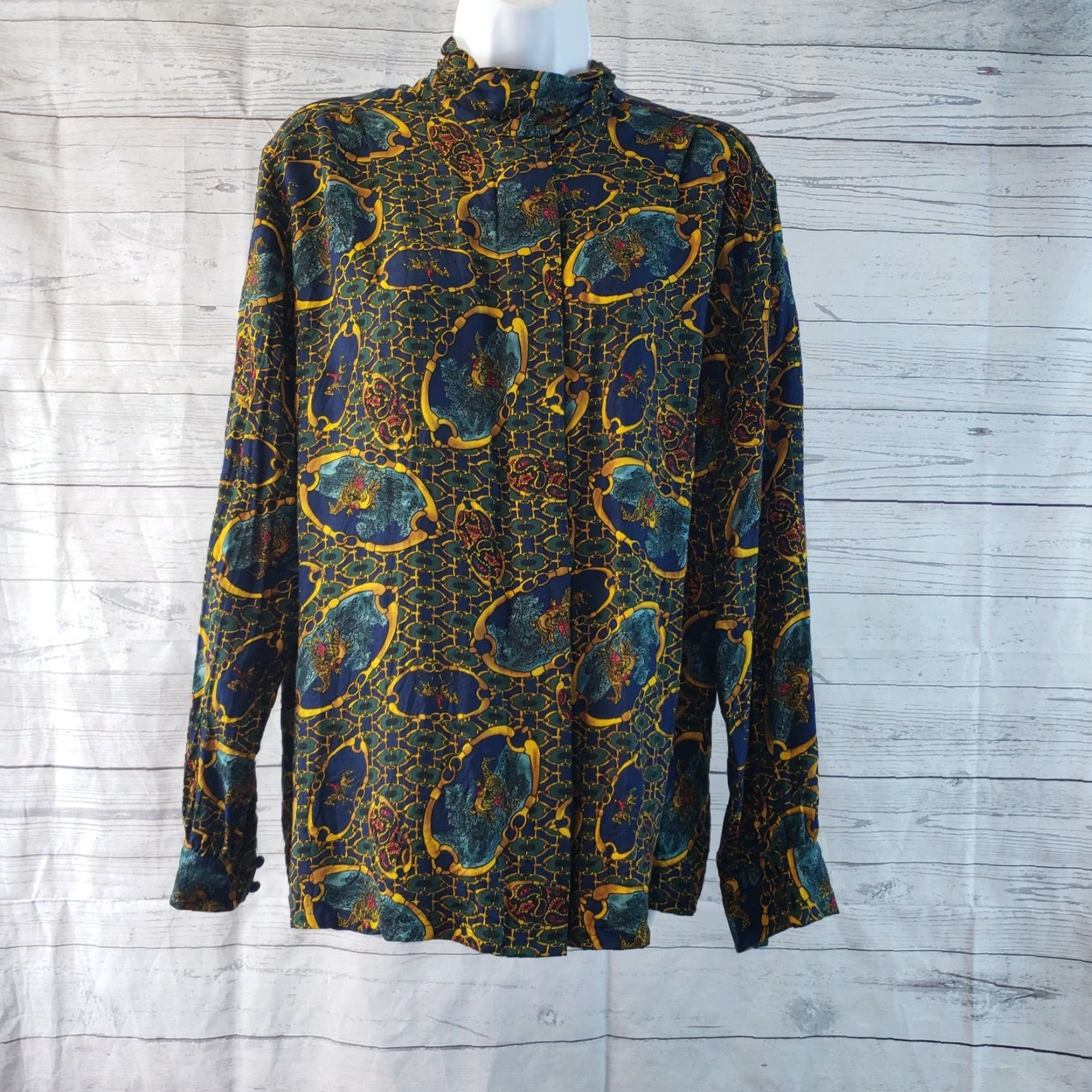 Pendleton Sophisticates by Pendleton Womens Blouse Sz 14 Blue Green Horse Bit Long Sleeve Size XL / US 12-14 / IT 48-50 - 2 Thumbnail