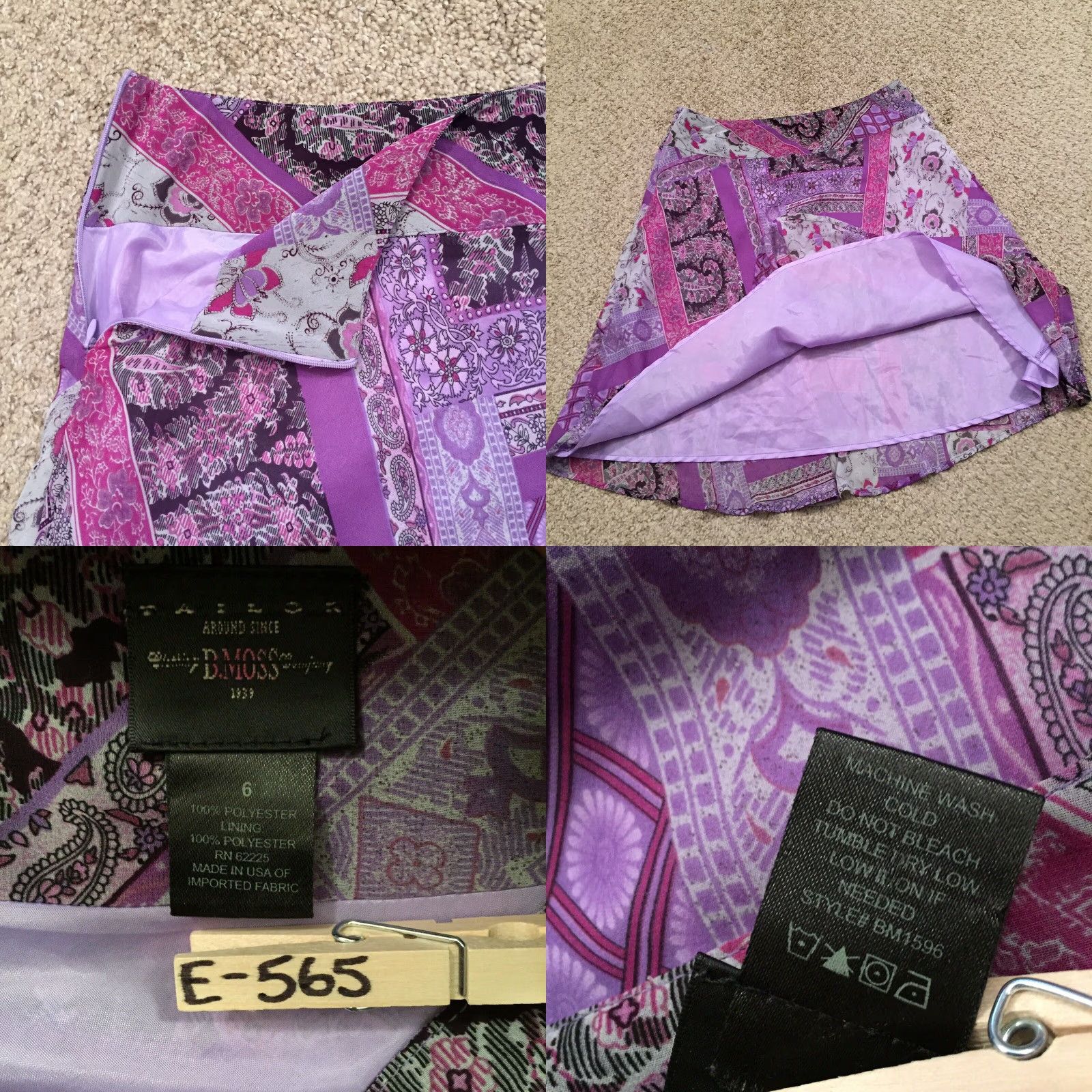 Vintage B. Moss Skirt Knee Length A-Line Purple 6 Geometric Lightweight Lined Polyester Womens Regular Zip Closure Size 28" / US 6 / IT 42 - 8 Thumbnail