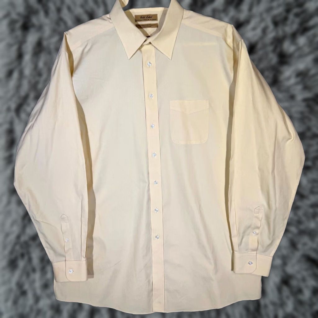 Vintage VINTAGE Gold Label Dress Shirt Mens 17.5 / 38 Yellow 100% Cotton Non-Iron Long Sleeve Size 48R - 1 Thumbnail