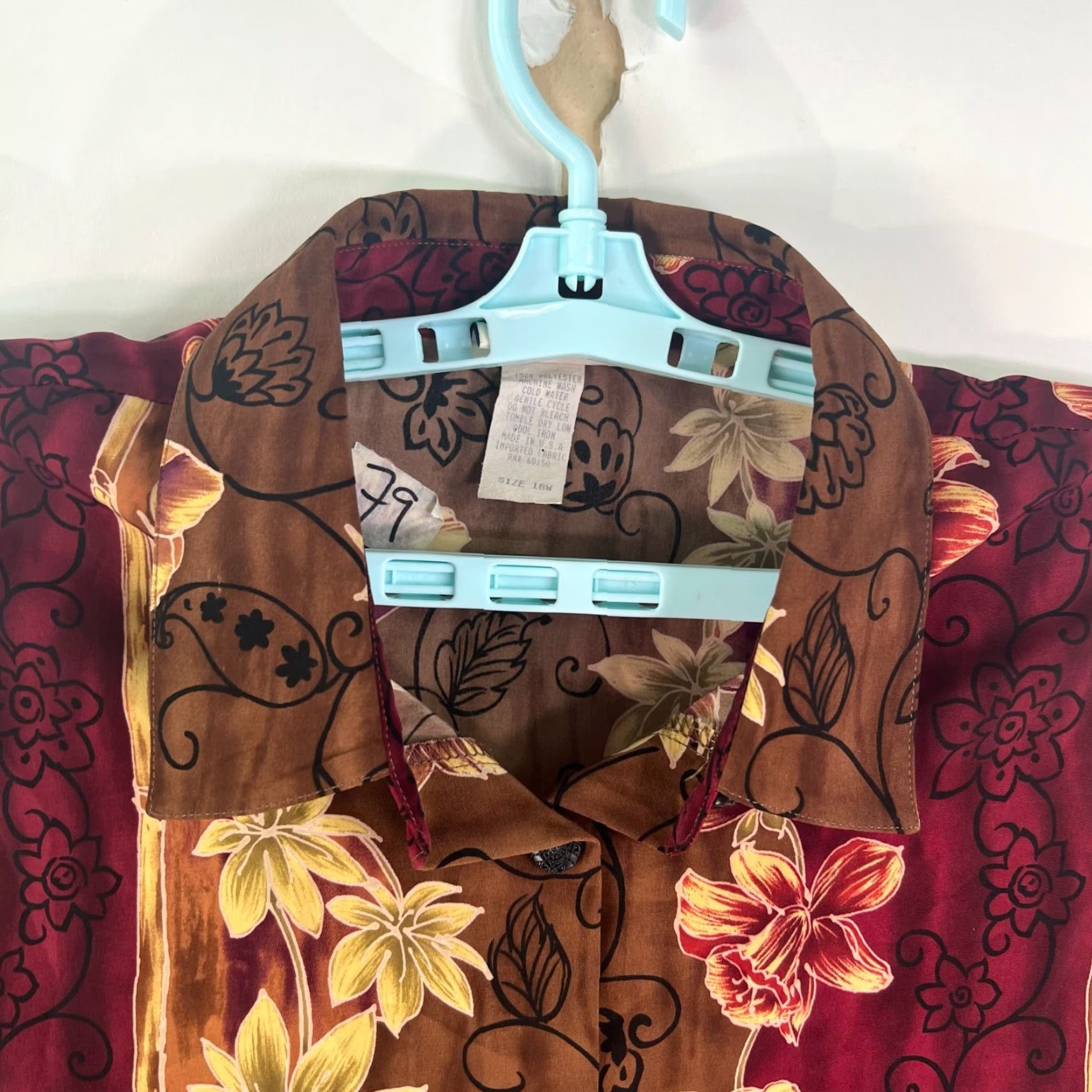 Vintage VINTAGE Appleseed's Blouse Shirt Womens Size 18W Maroon Ploy Floral Casual Sleeve Button Size XXL / US 16-18 / IT 52-54 - 3 Thumbnail