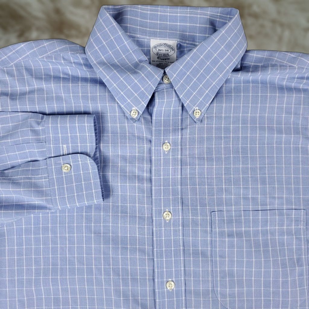 Brooks Brothers VINTAGE Brooks Brothers Dress Shirt Men Size 16.5 Blue Check Cotton Business Casual Button Up Long Sleeve Size 42R - 1 Thumbnail