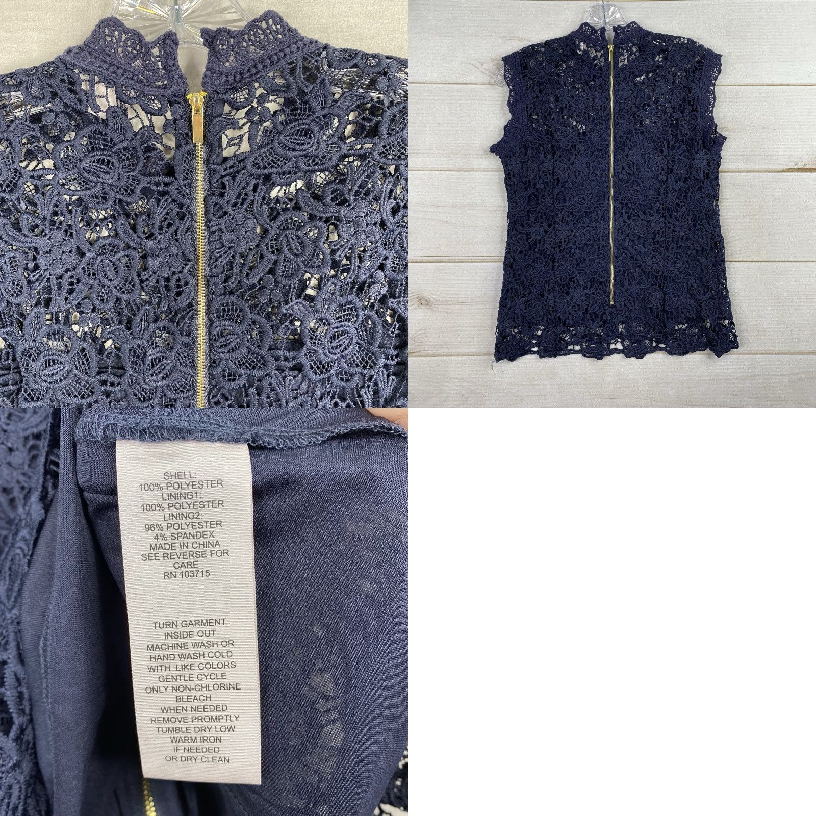 Nanette Lepore Nanette Lepore Top Womens S Blue Lace Sleeveless Mock Neck Lined Crochet Floral Bohemian Party/Cocktail, Wedding, Casual Shirt, Regular Women, Blue, S Size S / US 4 / IT 40 - 8 Thumbnail