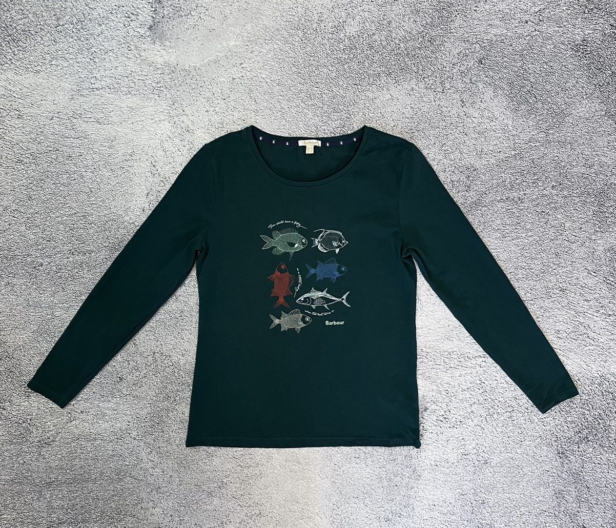 Barbour Barbour Bay Women’s Long Sleeve Top Fish Print Dark Green M Size M / US 6-8 / IT 42-44 - 3 Thumbnail