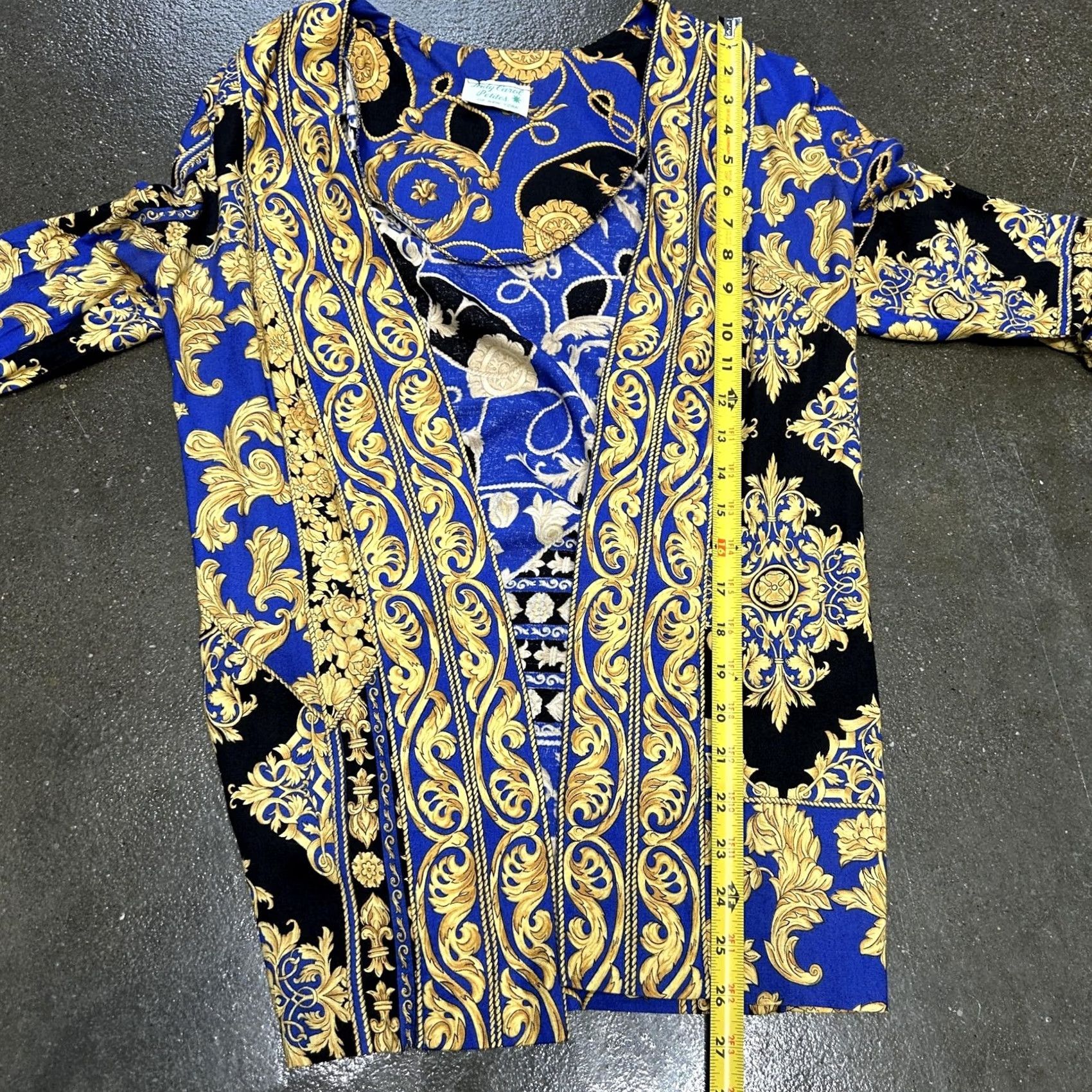 Vintage VINTAGE Lady Carol Petites Jacket Womens Petite M Blue Gold Baroque 90s Floral Kimono Open Front Unlined Short Sleeve Casual Party/Cocktail Womens Size M / US 6-8 / IT 42-44 - 5 Thumbnail