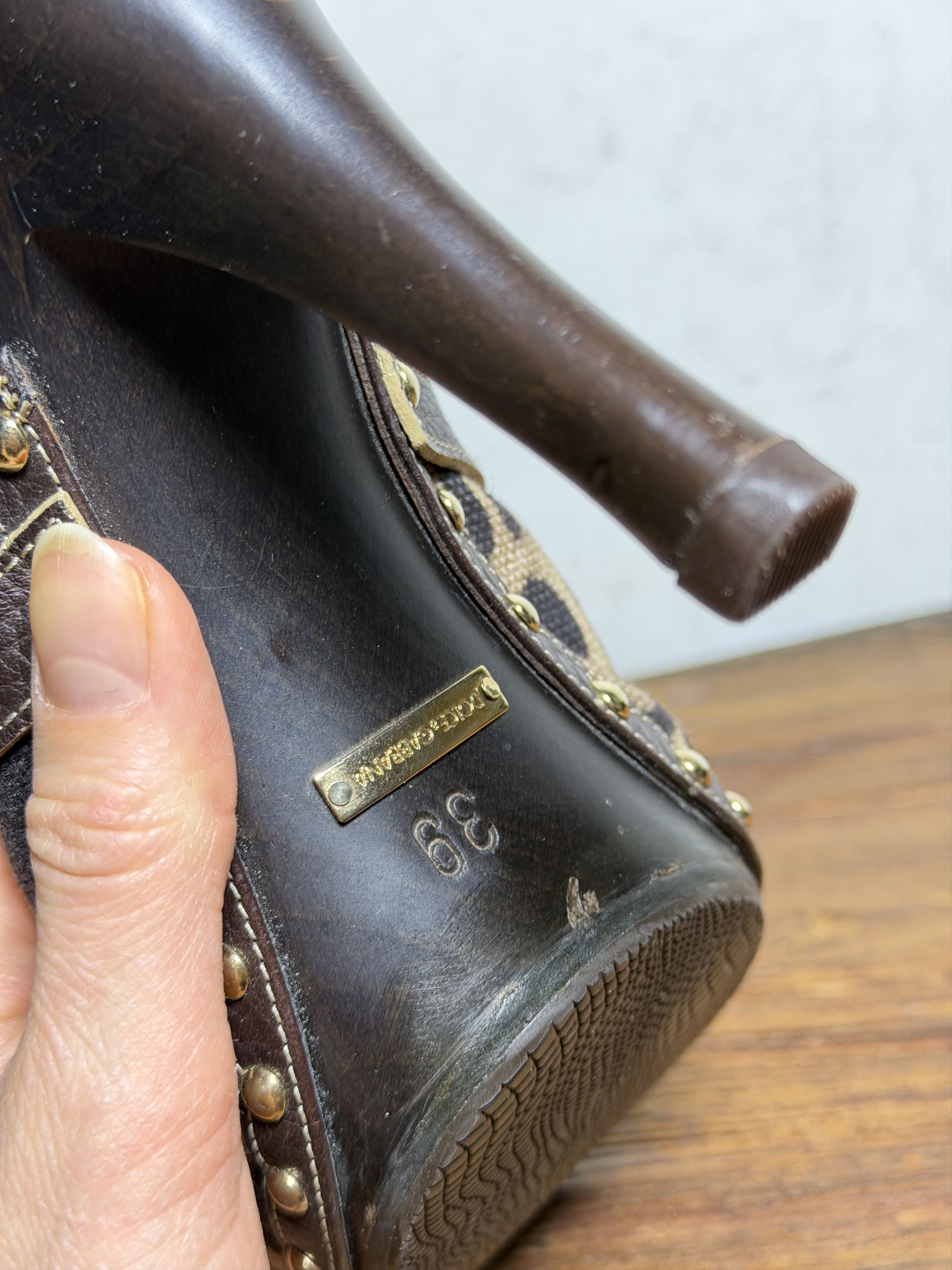 Dolce & Gabbana DOLCE & GABBANA Brown & Beige Canvas Leather Clog Sandals Size US 9 / IT 39 - 11 Thumbnail