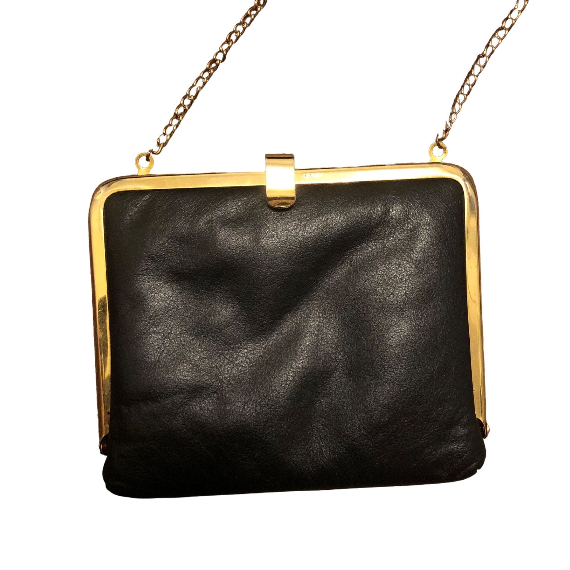 Vintage Vintage Solid Black Gold Hardware Crossbody Clutch Size ONE SIZE - 2 Thumbnail