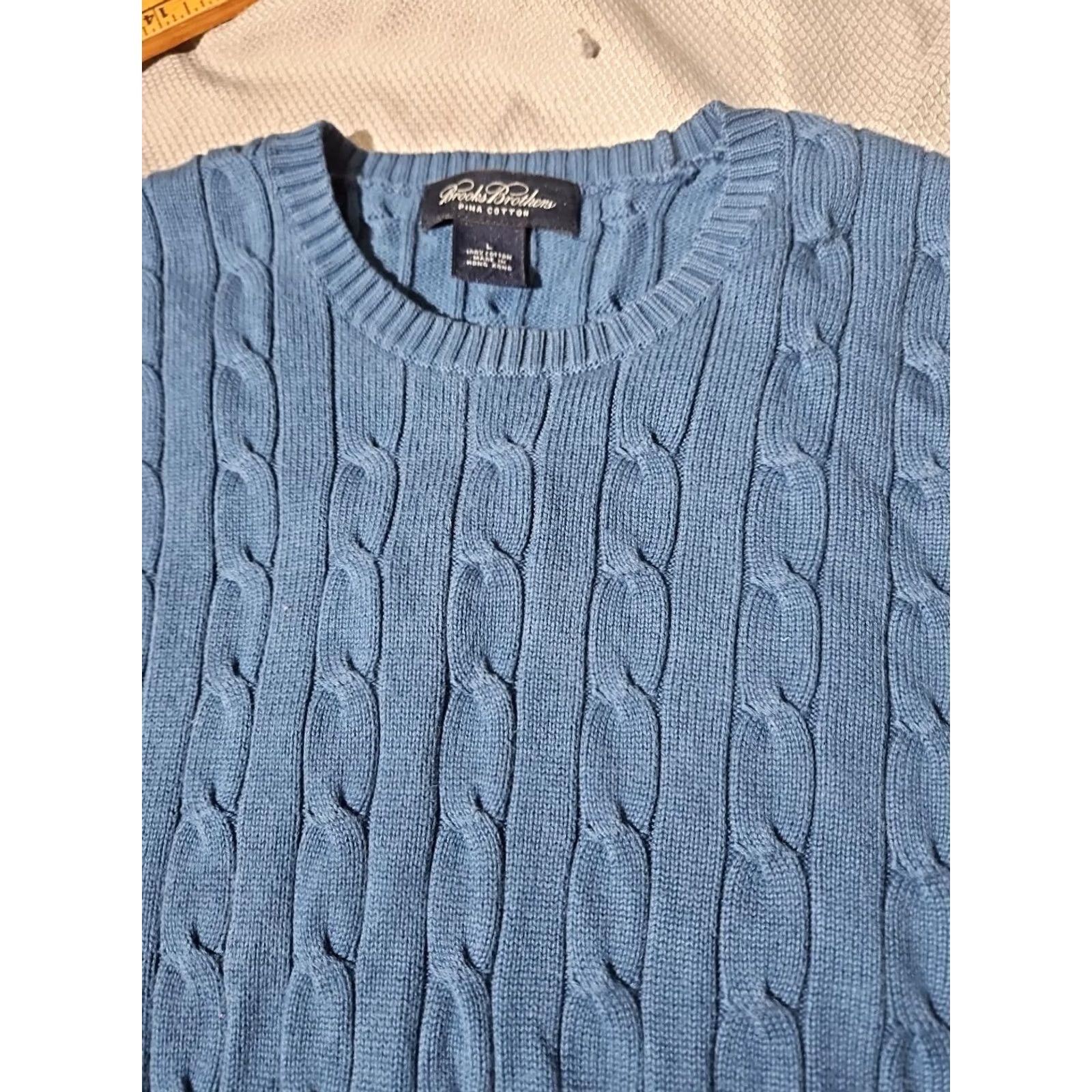 Brooks Brothers VINTAGE Brooks Brothers Sweater Mens L Blue Cable-Knit Fisherman 90s Old Money Size US L / EU 52-54 / 3 - 5 Thumbnail