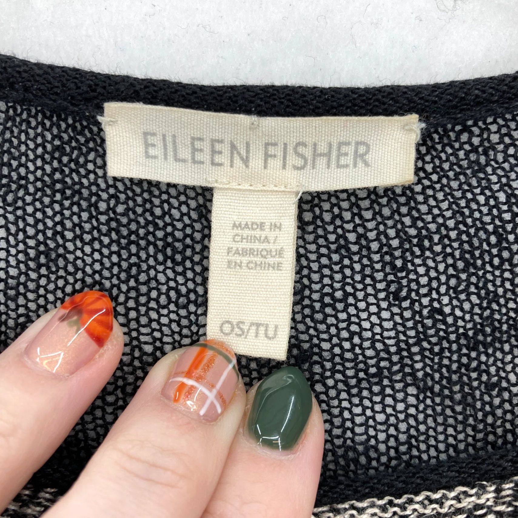 Eileen Fisher Eileen Fisher Women's Organic Linen Knit Poncho Sweater OS Black Lightweight Size ONE SIZE - 5 Thumbnail