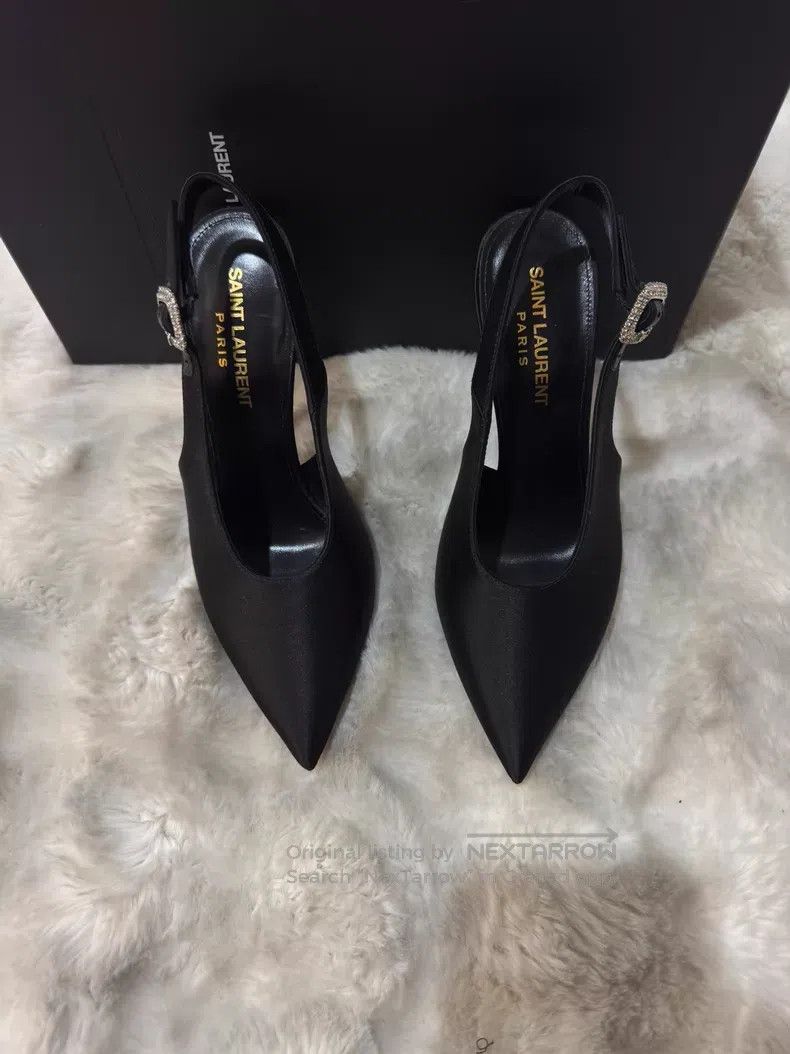 Saint Laurent Paris Saint Laurent Paris Black Crystal Satin High Heels Size US 5.5 / IT 35.5 - 5 Thumbnail