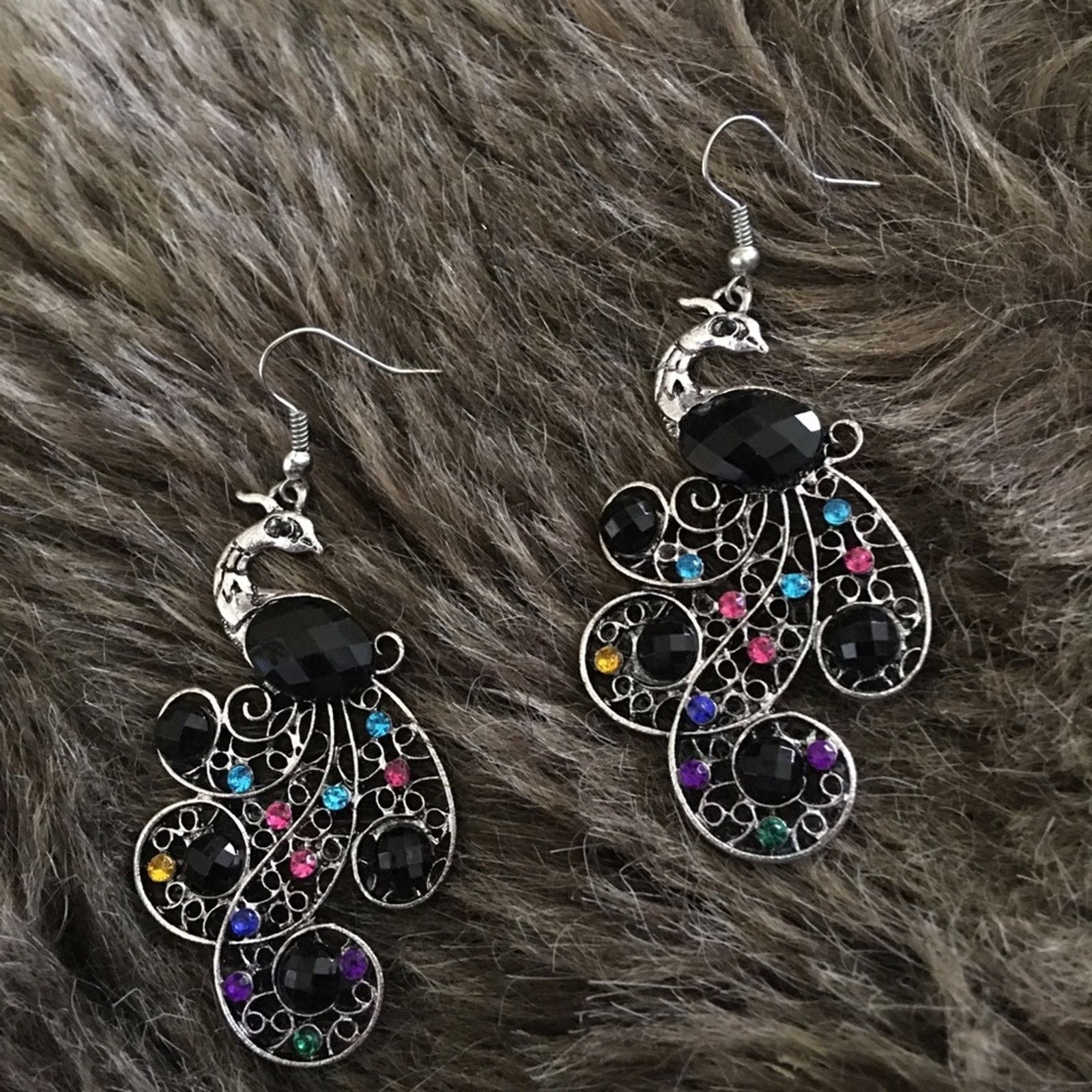 Jewelry Multi tone rhinestone peacock fish hook earrings Size ONE SIZE - 4 Thumbnail
