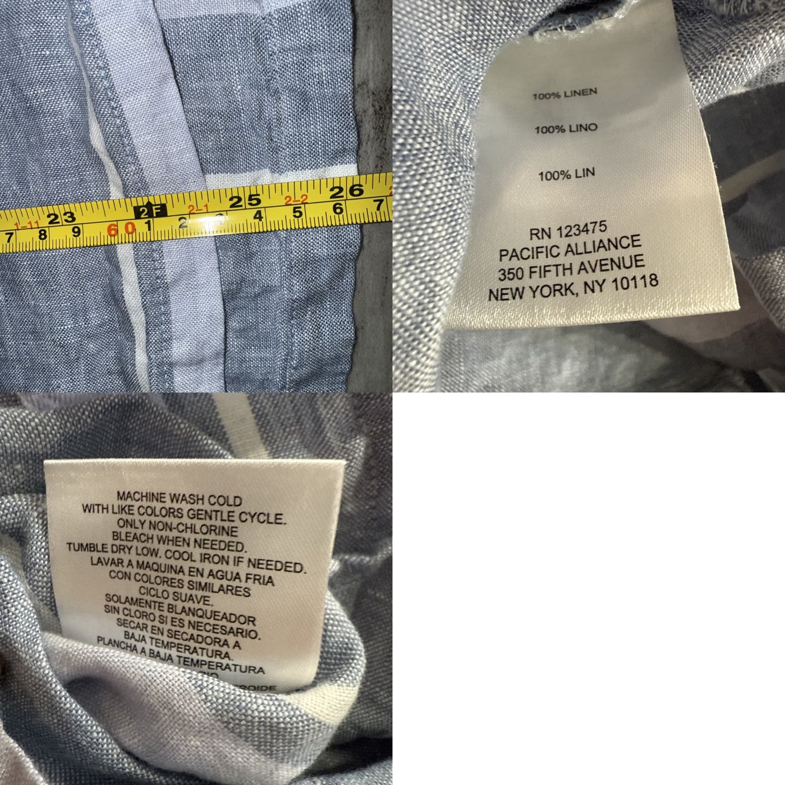 Ellen Tracy Ellen Tracy Women's Linen Striped Sleeveless Shirt Zip Back Blue White Tank M Relaxed Casual Beach Bohemian Womens Size M / US 6-8 / IT 42-44 - 8 Thumbnail