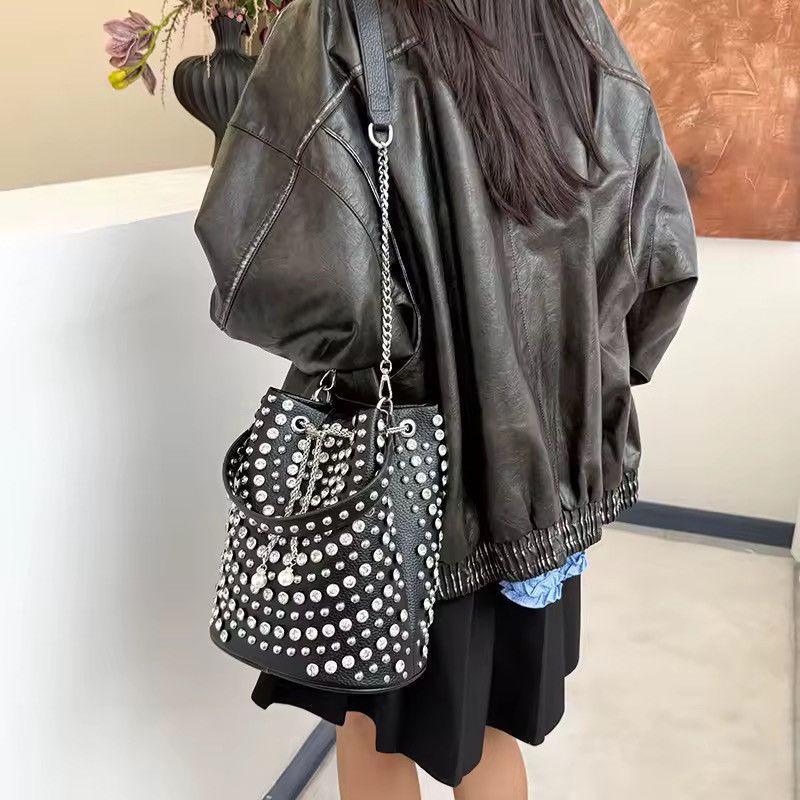 Other Punk Rhinestone Rivets PU Leather Streetwear Crossbody Bag Size ONE SIZE - 4 Thumbnail