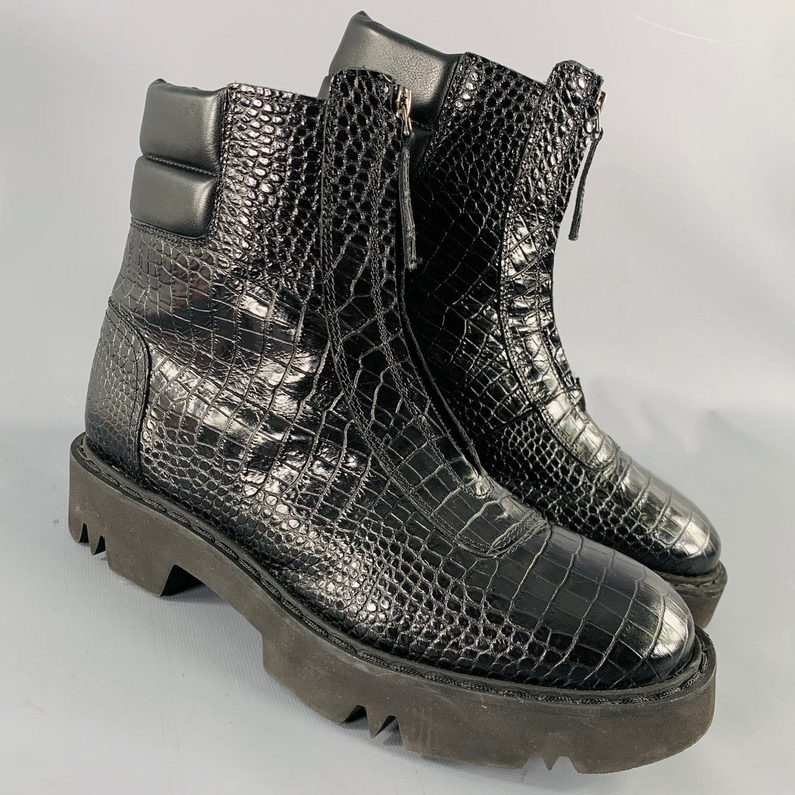 Aquatalia AQUATALIA Size 11 Black Leather Croc Embossed Zip Up Boots Size US 11 / IT 41 - 1 Thumbnail