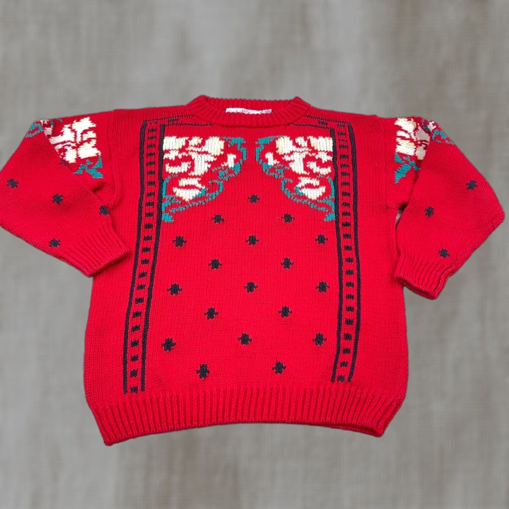 ESPIRIT VINTAGE Cambridge Spirit Sweater Women M Red 90s Christmas Cotton Knit Logo Pull over Crew Neck Long Sleeve All Seasons (Casual) Womens Size M / US 6-8 / IT 42-44 - 1 Thumbnail