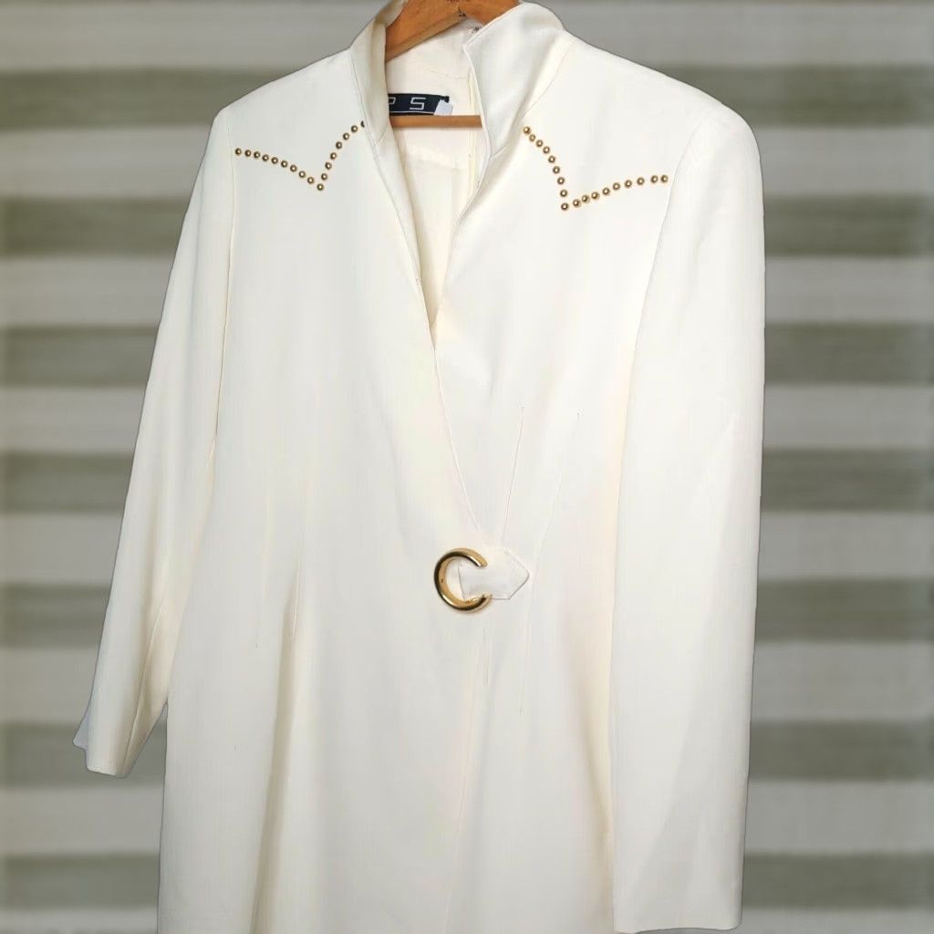 Insight VINTAGE PSI Night Western Dress Shirt Dress Ivory 10 Studded USA Women's Night Western Wear Dress Size L / US 10 / IT 46 - 1 Thumbnail