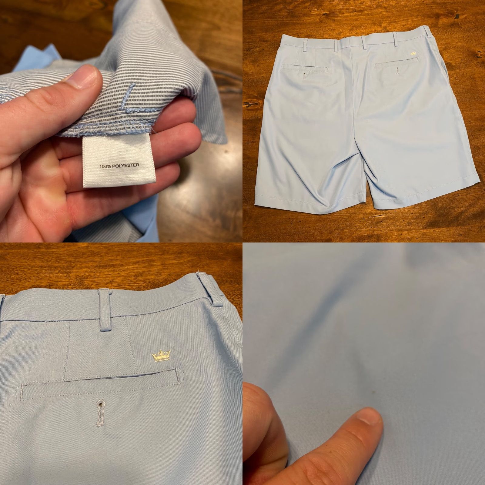 Peter Millar Peter Millar Crown Sport Shorts Mens 36 Light Blue 8" Chino Khaki Casual Pockets 5-Pocket Design Regular Straight Men Mens Size US 36 / EU 52 - 8 Thumbnail